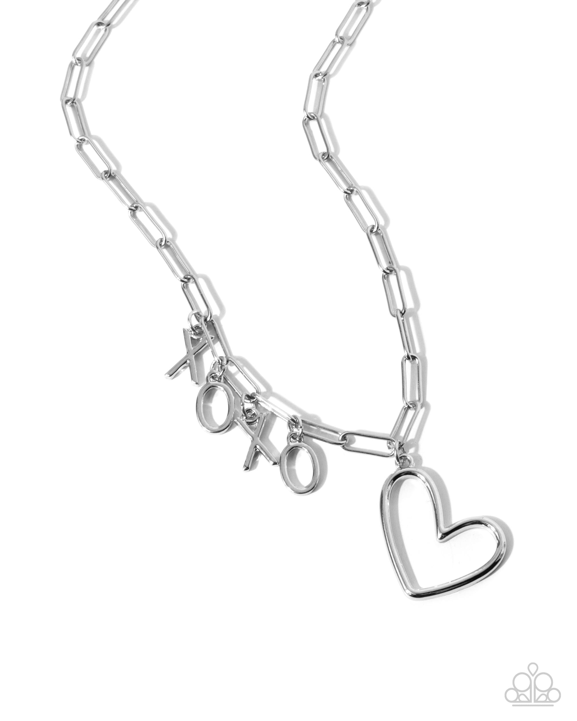 Courting Chains Silver Heart Necklace - Paparazzi Accessories- lightbox - CarasShop.com - $5 Jewelry by Cara Jewels