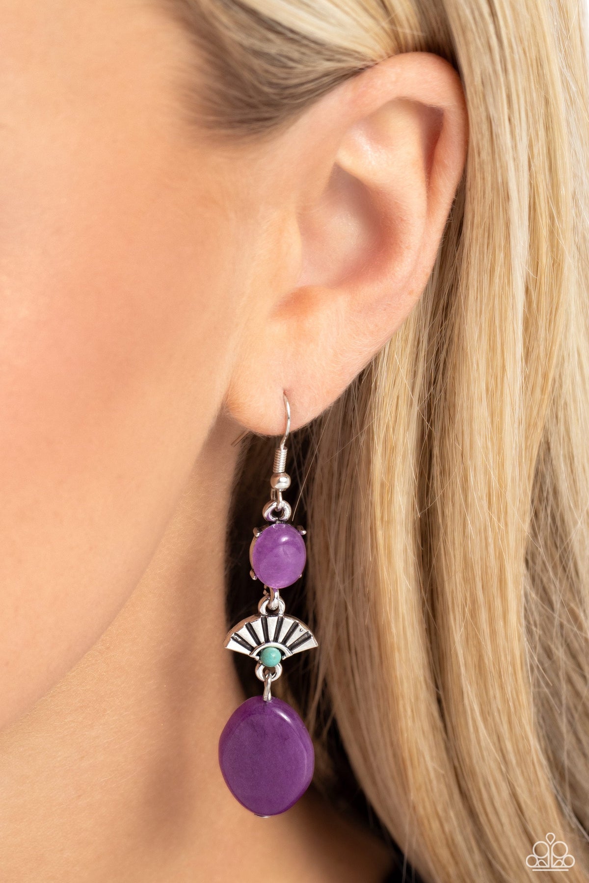 Creative Cascade Purple Amethyst Stone Earrings - Paparazzi Accessories-on model - CarasShop.com - $5 Jewelry by Cara Jewels