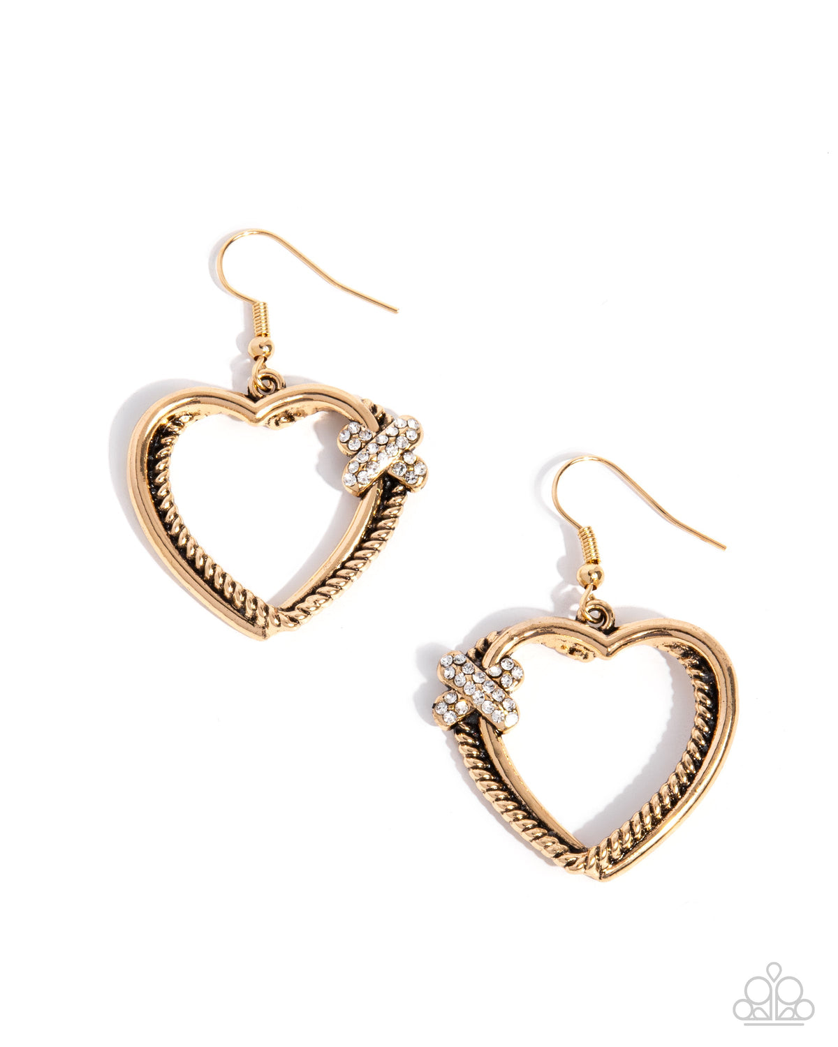 Crisscross Courtship Gold Heart Earrings - Paparazzi Accessories- lightbox - CarasShop.com - $5 Jewelry by Cara Jewels