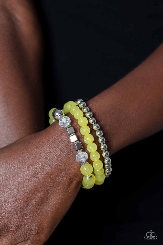CUBE Your Enthusiasm Yellow Bracelet - Paparazzi Accessories- lightbox - CarasShop.com - $5 Jewelry by Cara Jewels