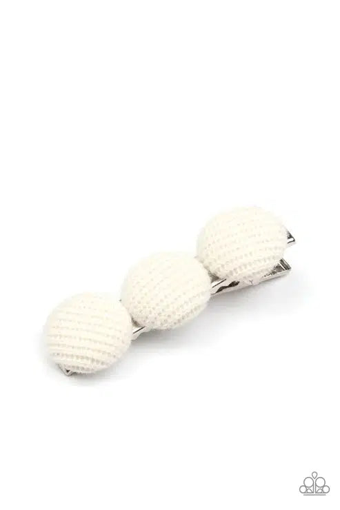 Cute as a Button White Hair Clip - Paparazzi Accessories-on model - CarasShop.com - $5 Jewelry by Cara Jewels