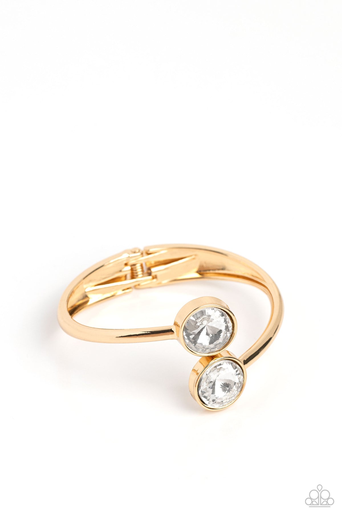 Daily Dazzle Gold &amp; White Rhinestone Bracelet - Paparazzi Accessories- lightbox - CarasShop.com - $5 Jewelry by Cara Jewels