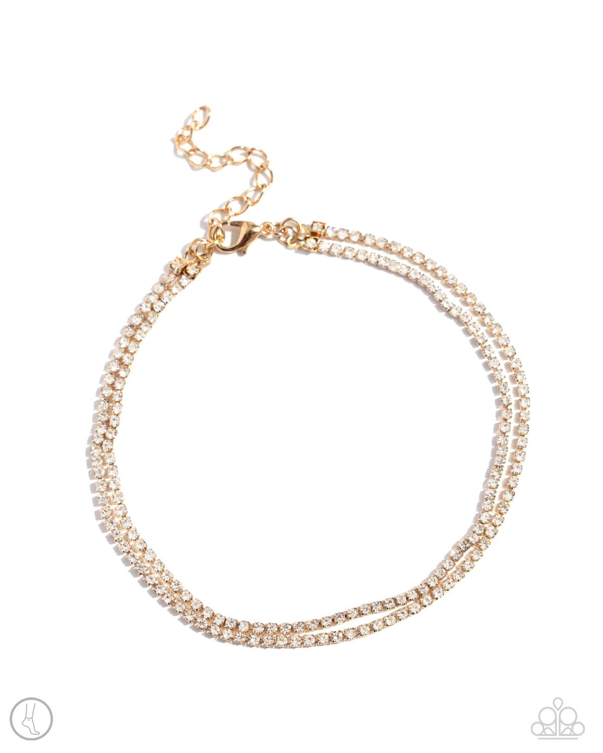 Dainty Declaration Gold &amp; White Rhinestone Anklet - Paparazzi Accessories- lightbox - CarasShop.com - $5 Jewelry by Cara Jewels