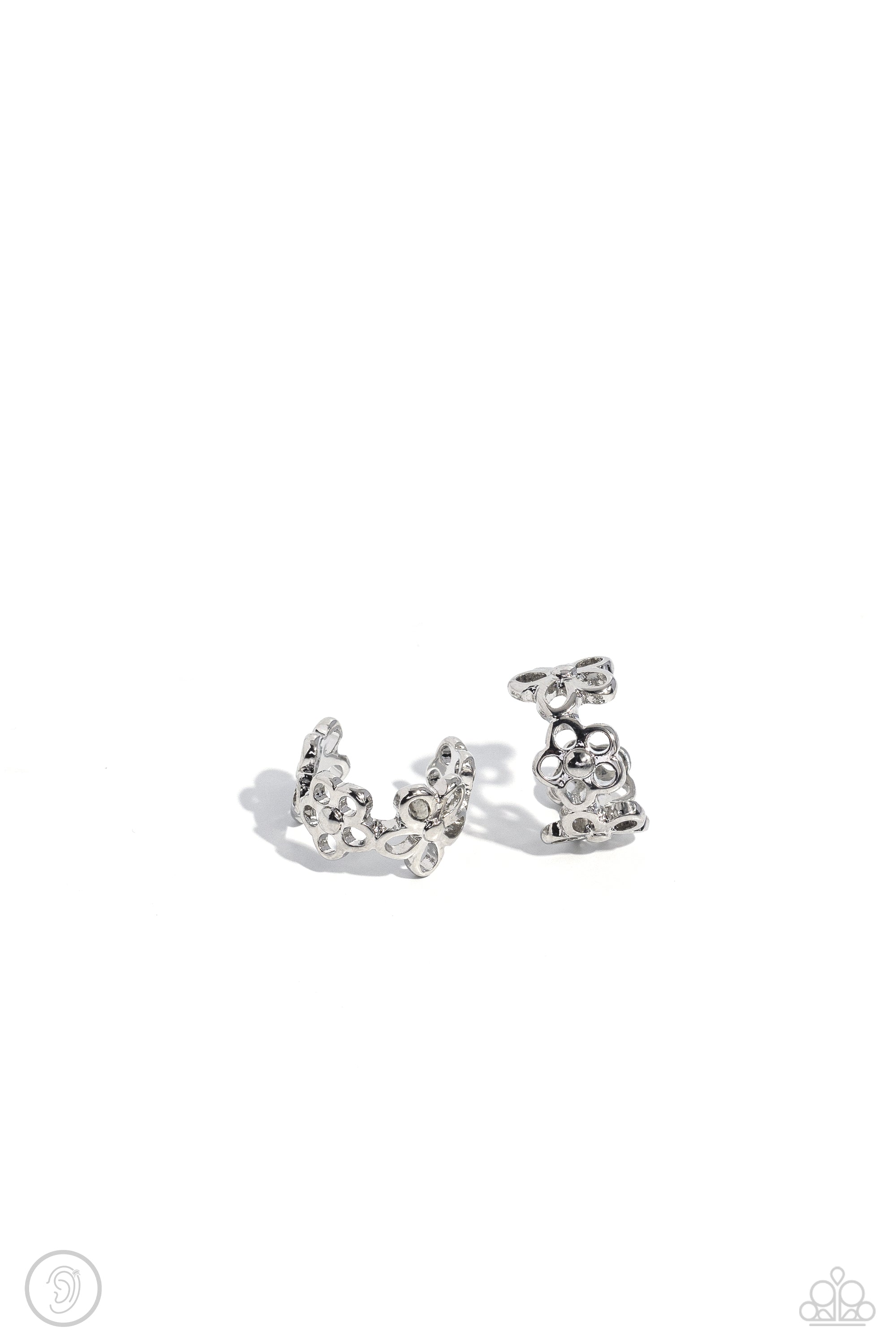 Daisy Debut Silver Cuff Earrings - Paparazzi Accessories- lightbox - CarasShop.com - $5 Jewelry by Cara Jewels
