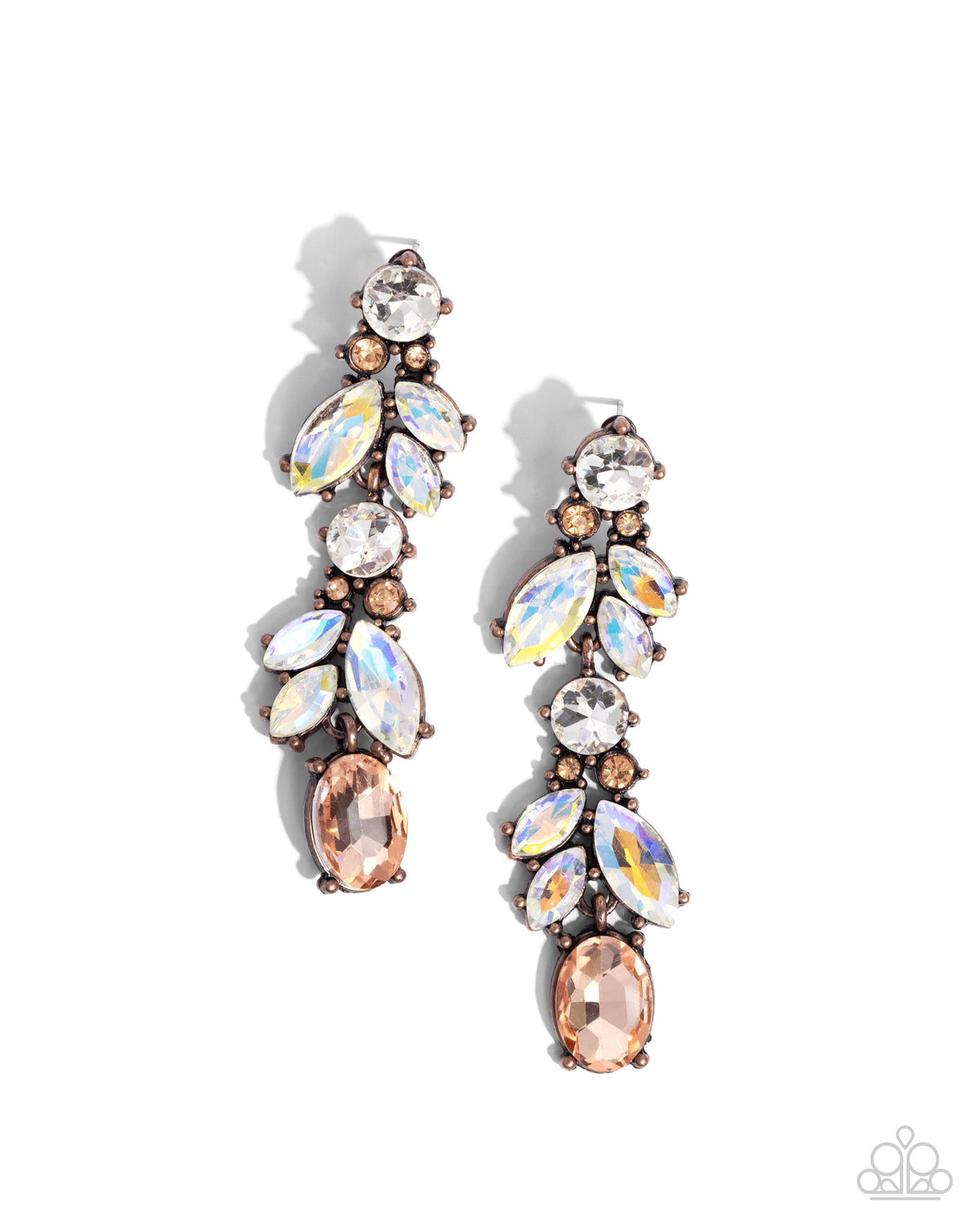 Dancing Debut Copper &amp; White Gem Earrings - Paparazzi Accessories- lightbox - CarasShop.com - $5 Jewelry by Cara Jewels