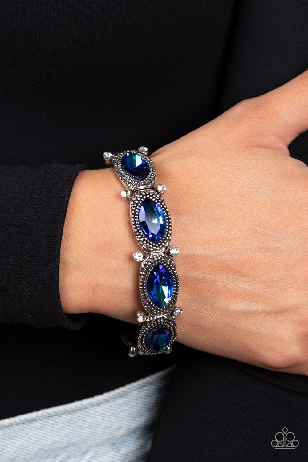 Dancing Diva Blue Rhinestone Bracelet - Paparazzi Accessories- lightbox - CarasShop.com - $5 Jewelry by Cara Jewels