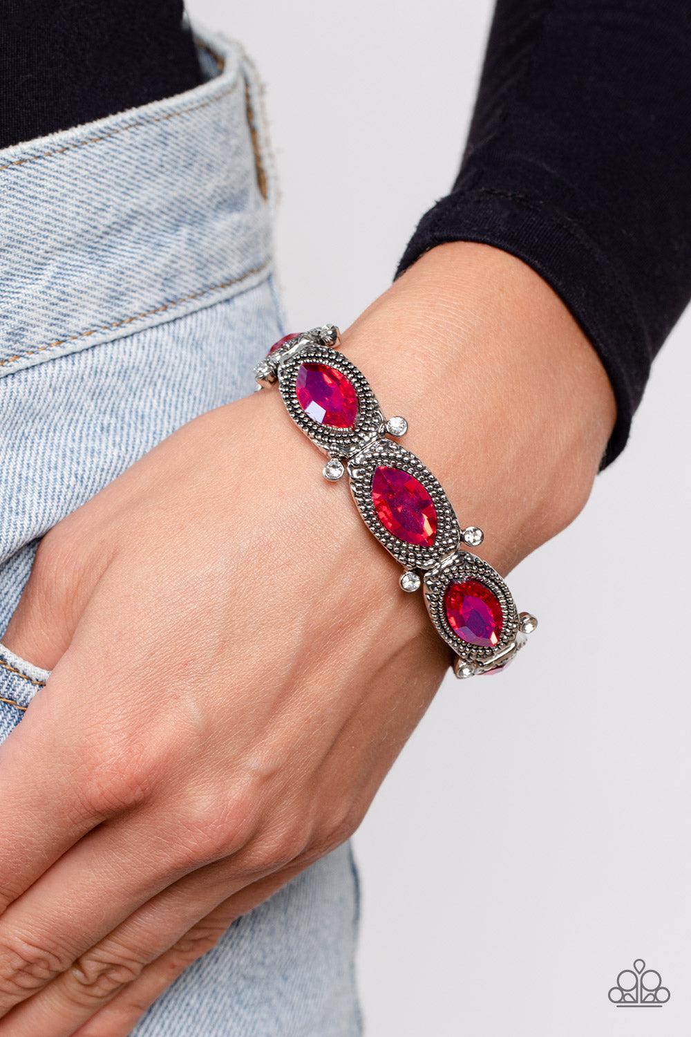 Dancing Diva Pink Rhinestone Bracelet - Paparazzi Accessories-on model - CarasShop.com - $5 Jewelry by Cara Jewels