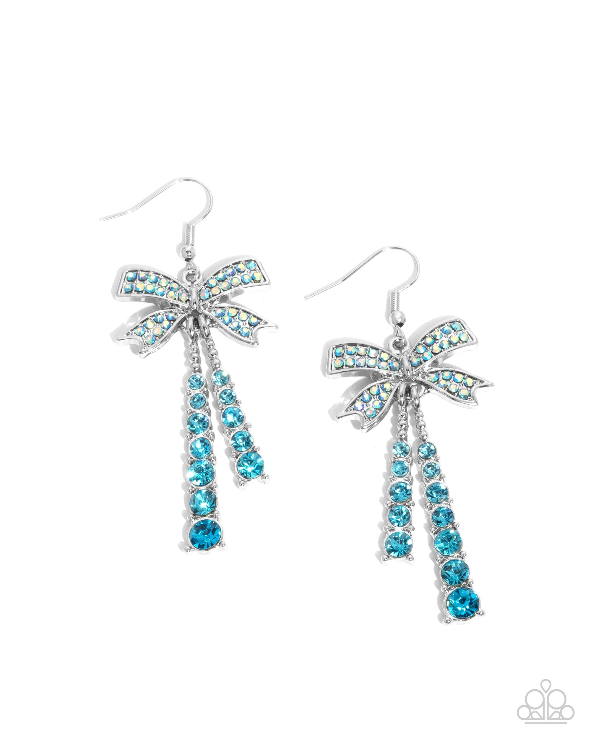 Date Night Decadence Blue Rhinestone Bow Earrings - Paparazzi Accessories- lightbox - CarasShop.com - $5 Jewelry by Cara Jewels