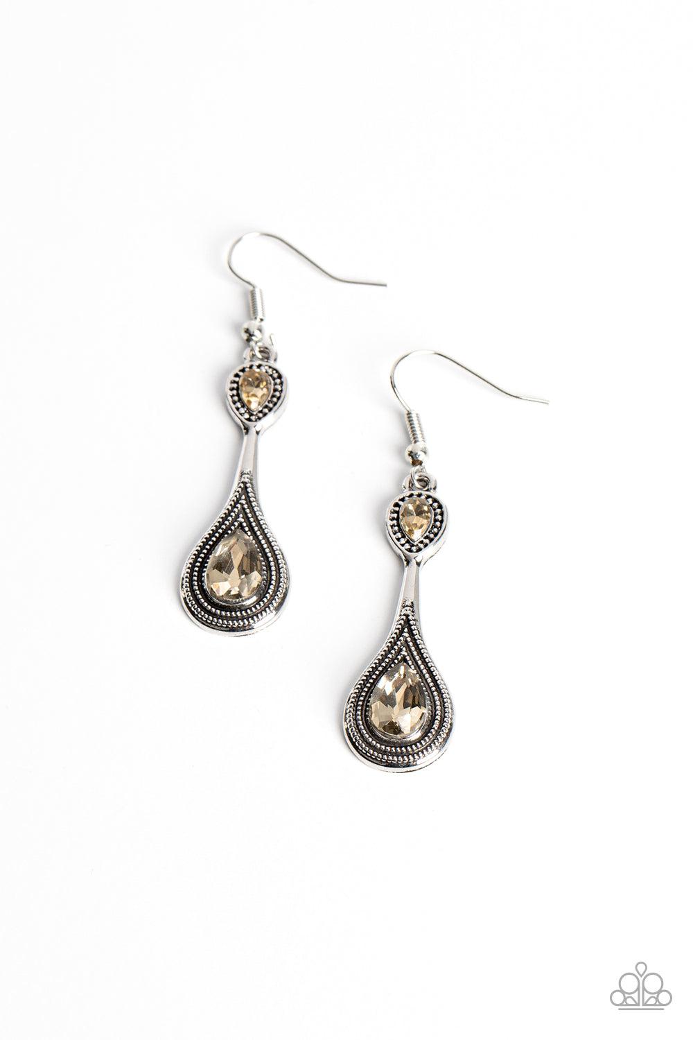 Dazzling Droplets Brown Rhinestone Earrings - Paparazzi Accessories- lightbox - CarasShop.com - $5 Jewelry by Cara Jewels