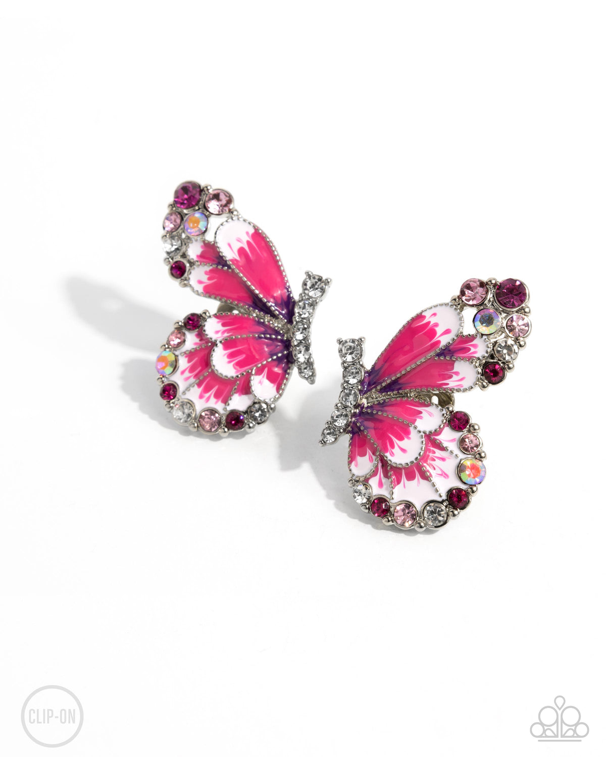 Decadent Descent Pink Butterfly Clip-on Earrings - Paparazzi Accessories- lightbox - CarasShop.com - $5 Jewelry by Cara Jewels