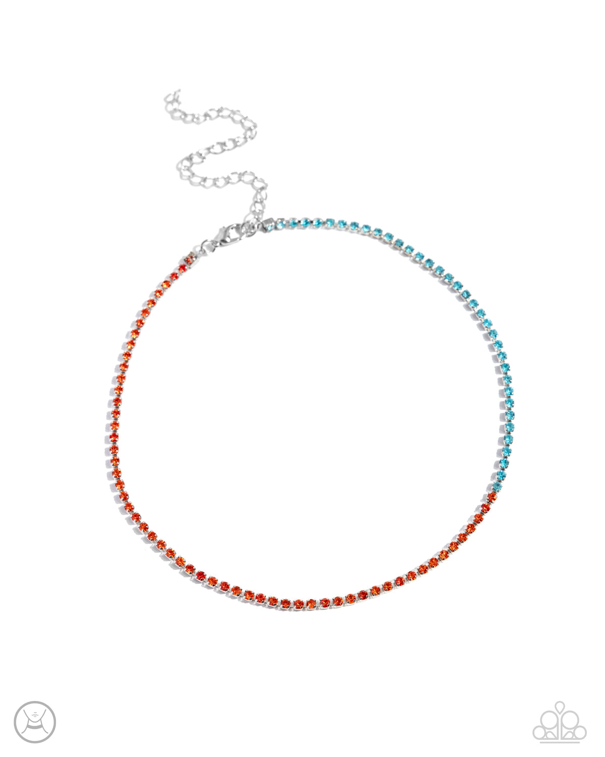 Dedicated Duo Orange &amp; Blue Rhinestone Choker Necklace - Paparazzi Accessories- lightbox - CarasShop.com - $5 Jewelry by Cara Jewels