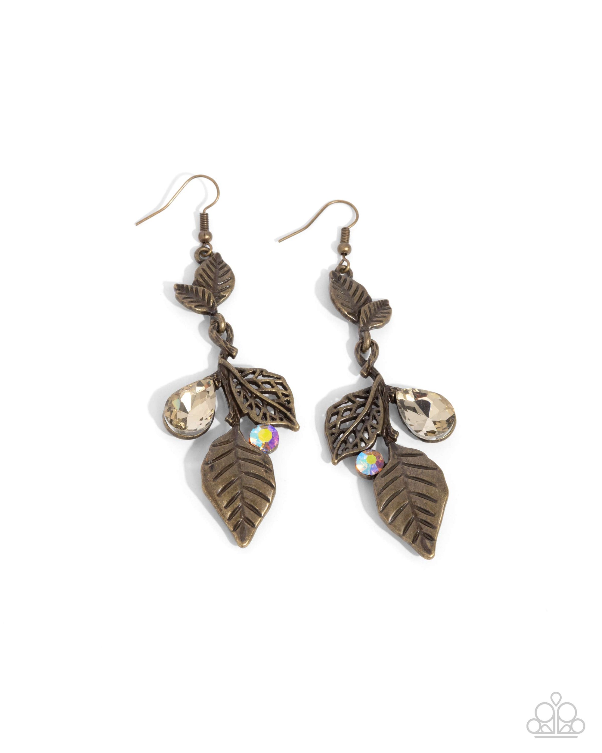 Descending Dazzle Brass Leaf Earrings - Paparazzi Accessories- lightbox - CarasShop.com - $5 Jewelry by Cara Jewels