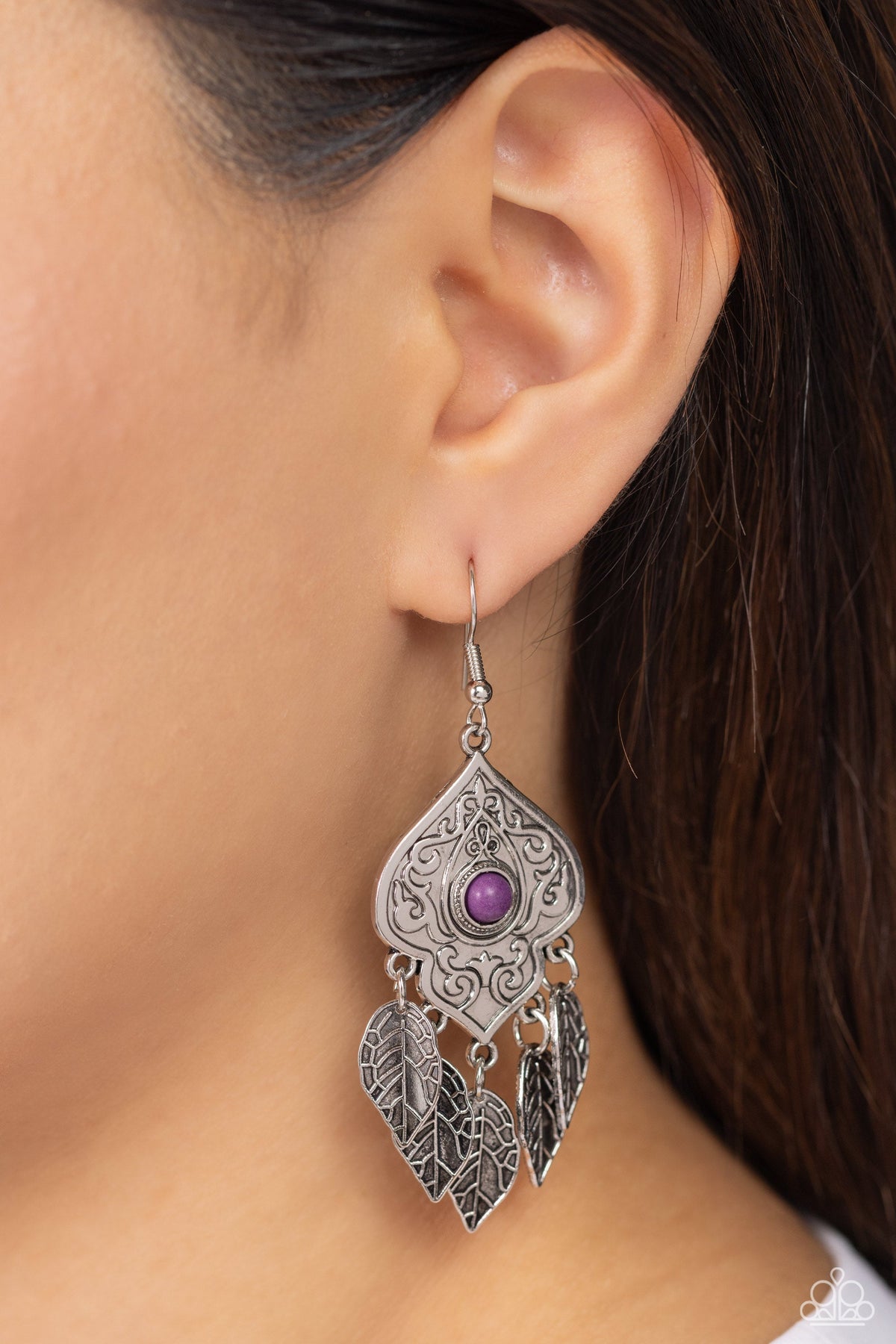 Desert Canopy Purple Earrings - Paparazzi Accessories-on model - CarasShop.com - $5 Jewelry by Cara Jewels