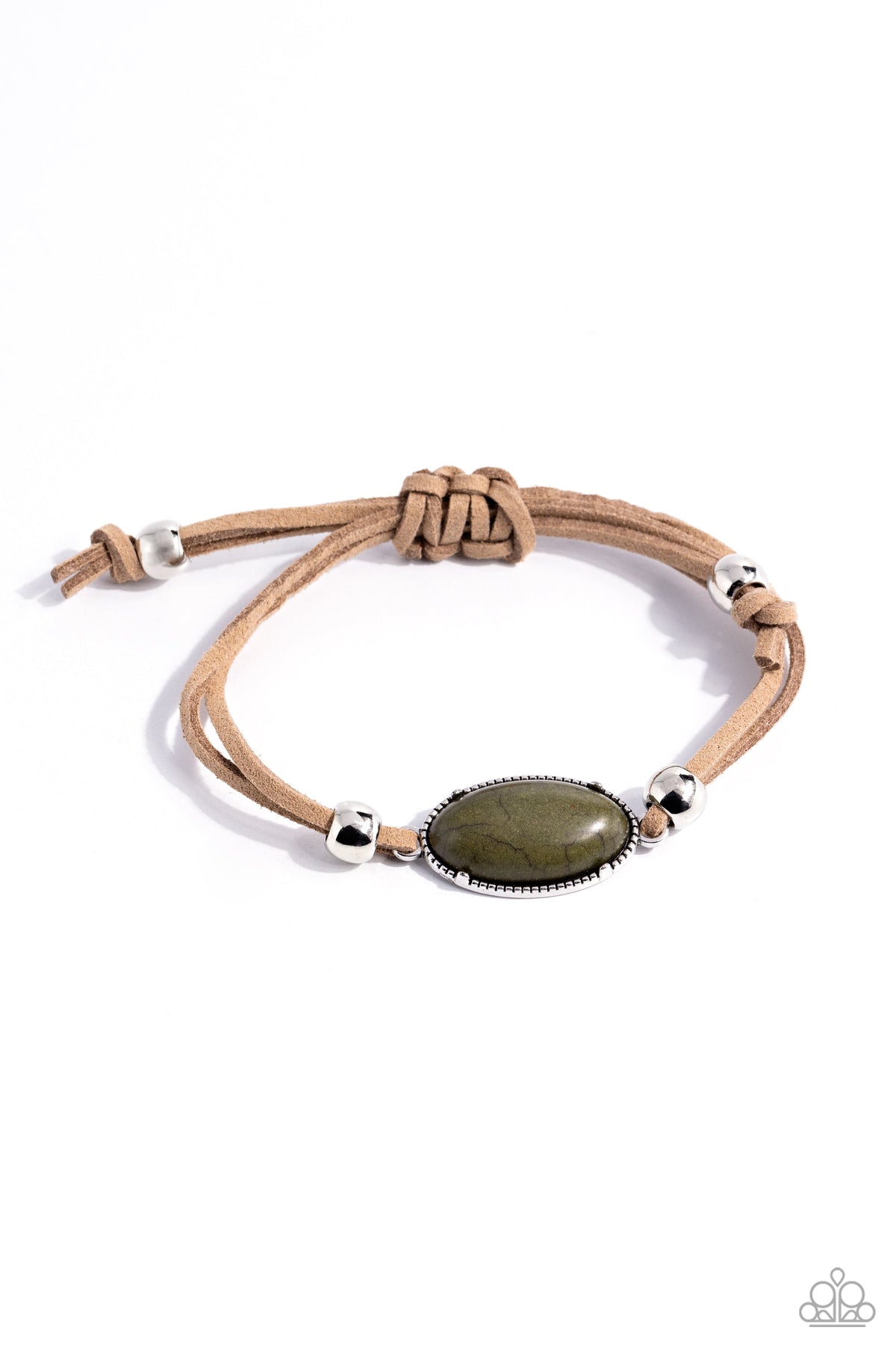 Desertscape Drive Green Stone &amp; Suede Urban Bracelet - Paparazzi Accessories- lightbox - CarasShop.com - $5 Jewelry by Cara Jewels