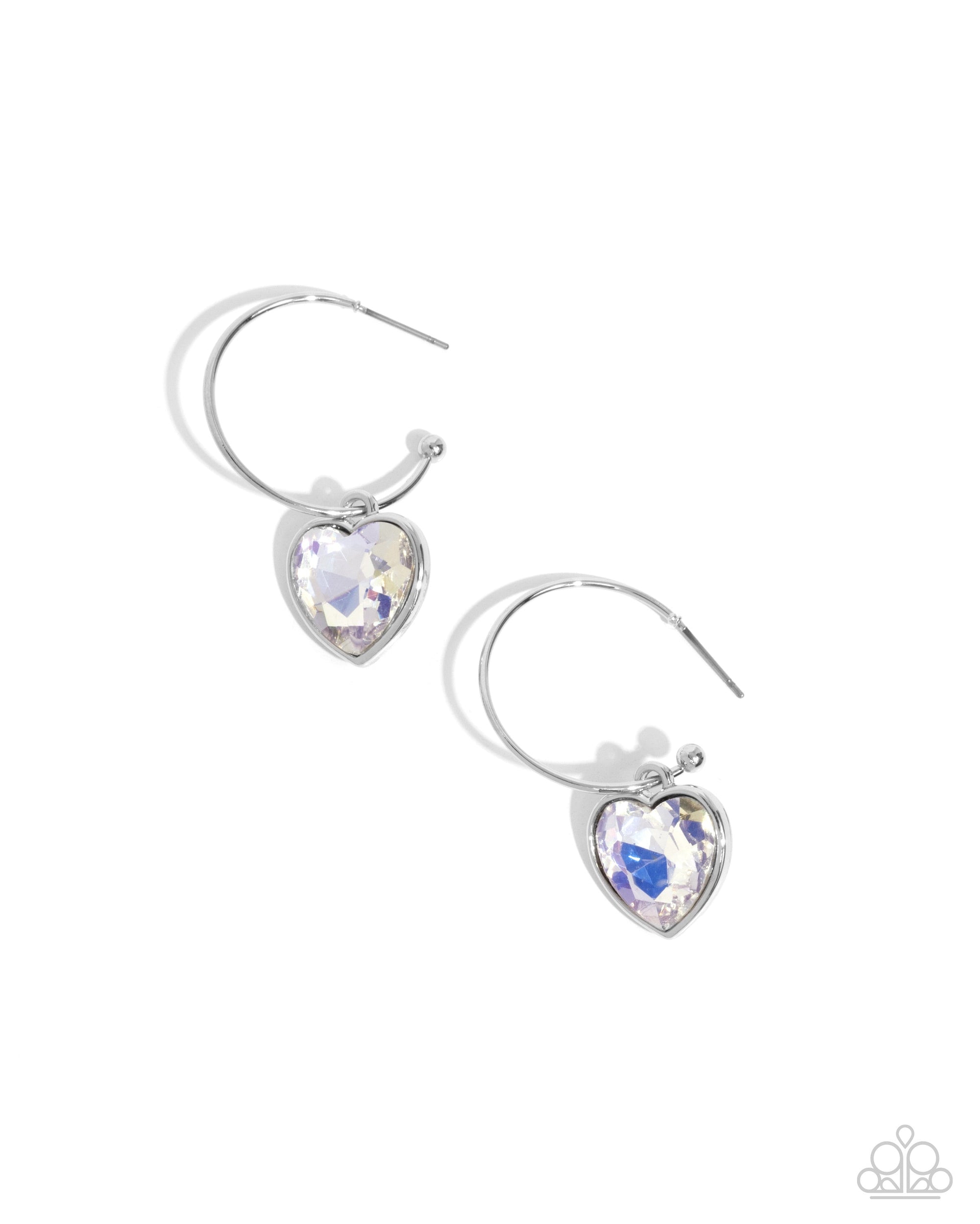 Diamond of the Night White Gem Heart Hoop Earrings - Paparazzi Accessories- lightbox - CarasShop.com - $5 Jewelry by Cara Jewels