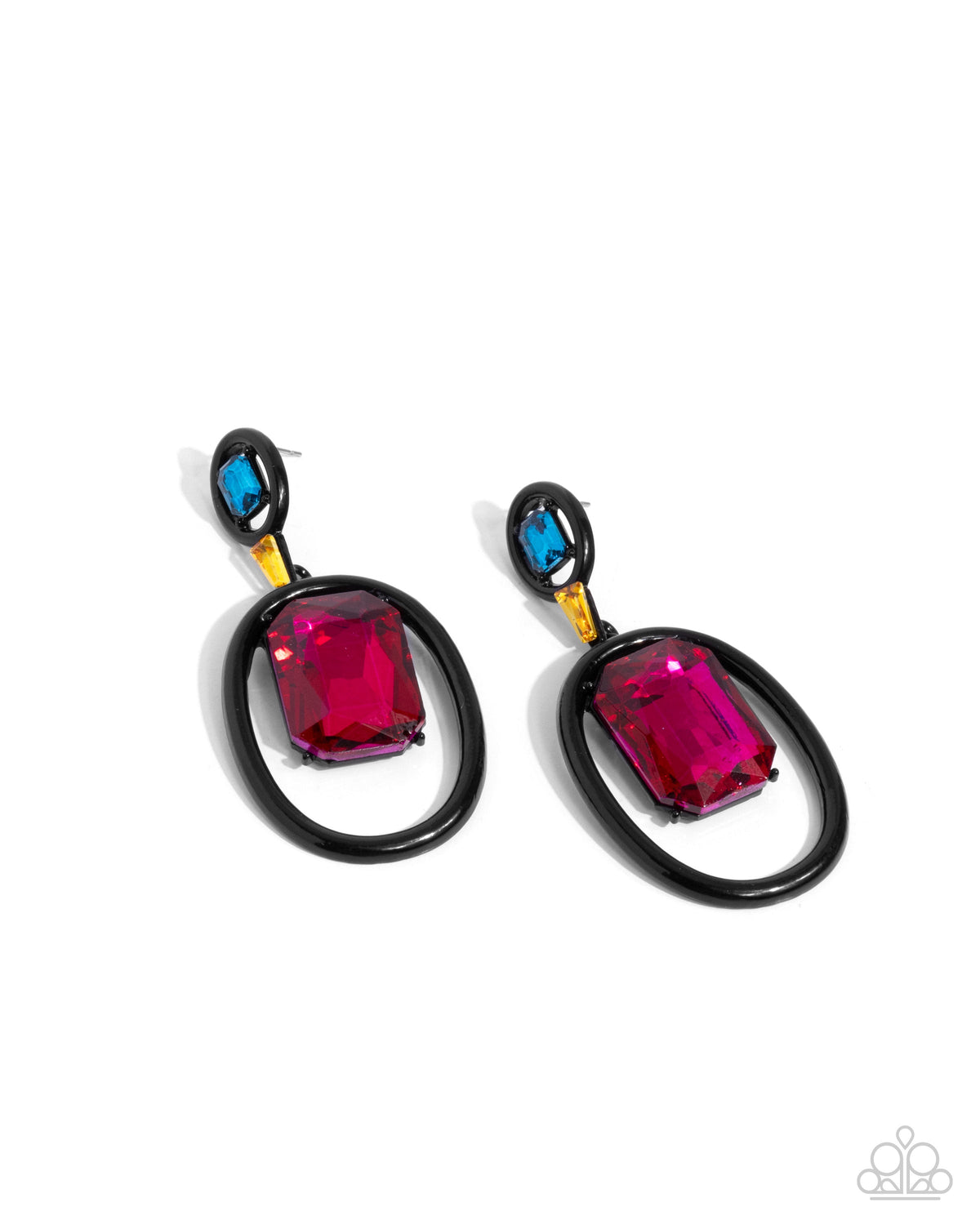 Dipped in Dazzle Black &amp; Multi Gem Earrings - Paparazzi Accessories- lightbox - CarasShop.com - $5 Jewelry by Cara Jewels