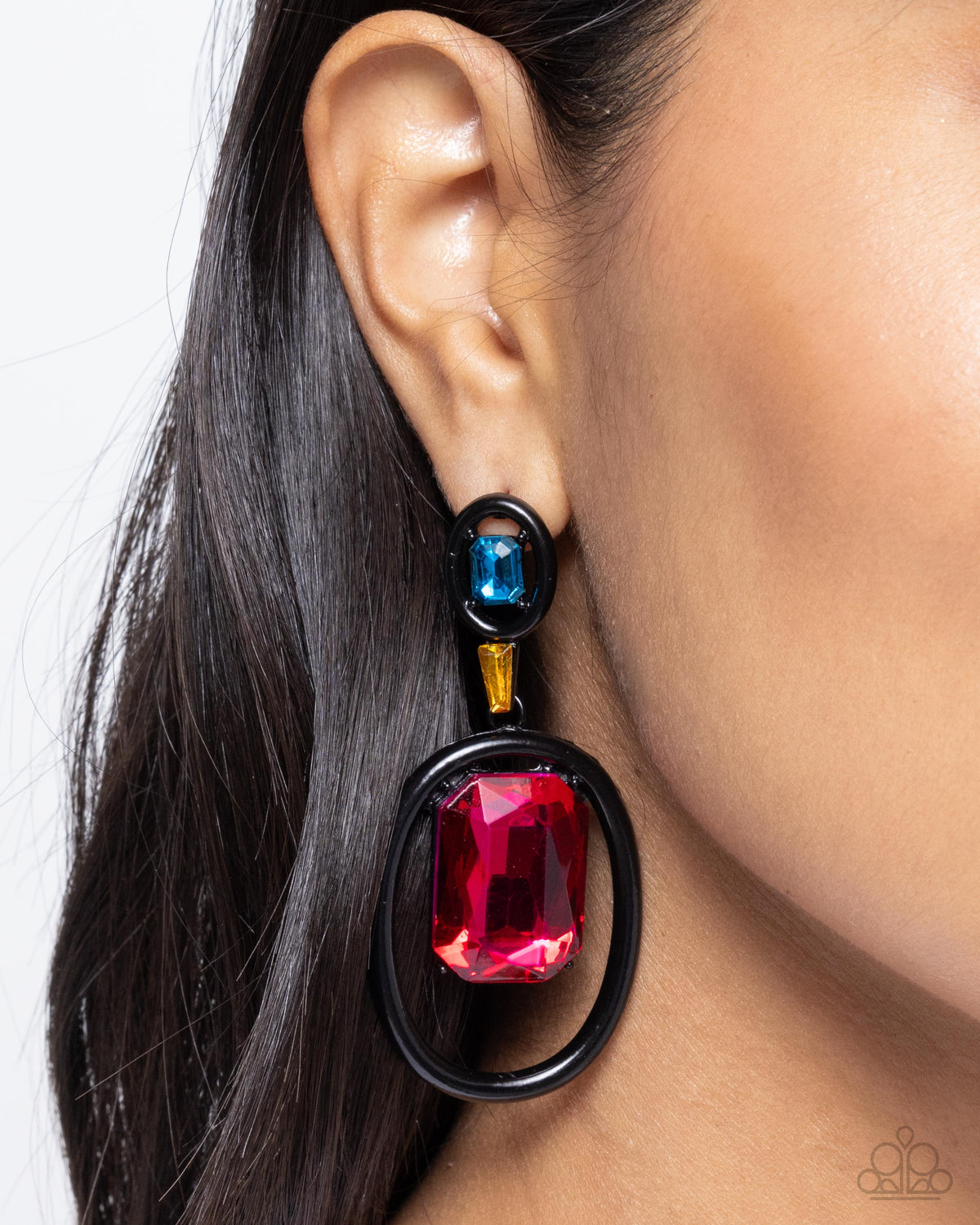 Dipped in Dazzle Black &amp; Multi Gem Earrings - Paparazzi Accessories-on model - CarasShop.com - $5 Jewelry by Cara Jewels