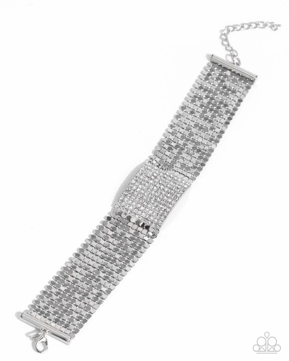 Disco Dame White Rhinestone &amp; Silver Bracelet - Paparazzi Accessories- lightbox - CarasShop.com - $5 Jewelry by Cara Jewels