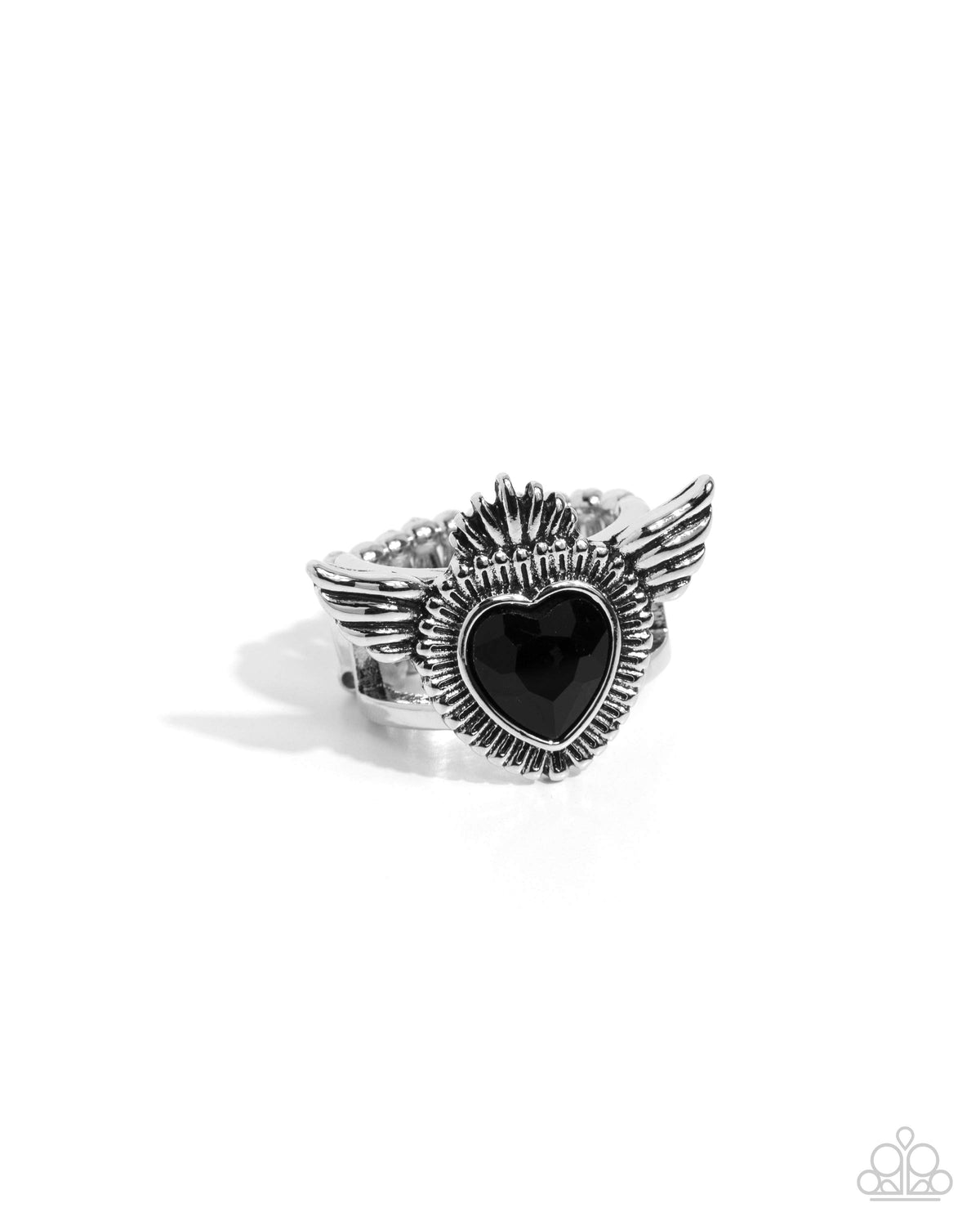 Diva Dame Black Gem Angel Heart Ring - Paparazzi Accessories- lightbox - CarasShop.com - $5 Jewelry by Cara Jewels