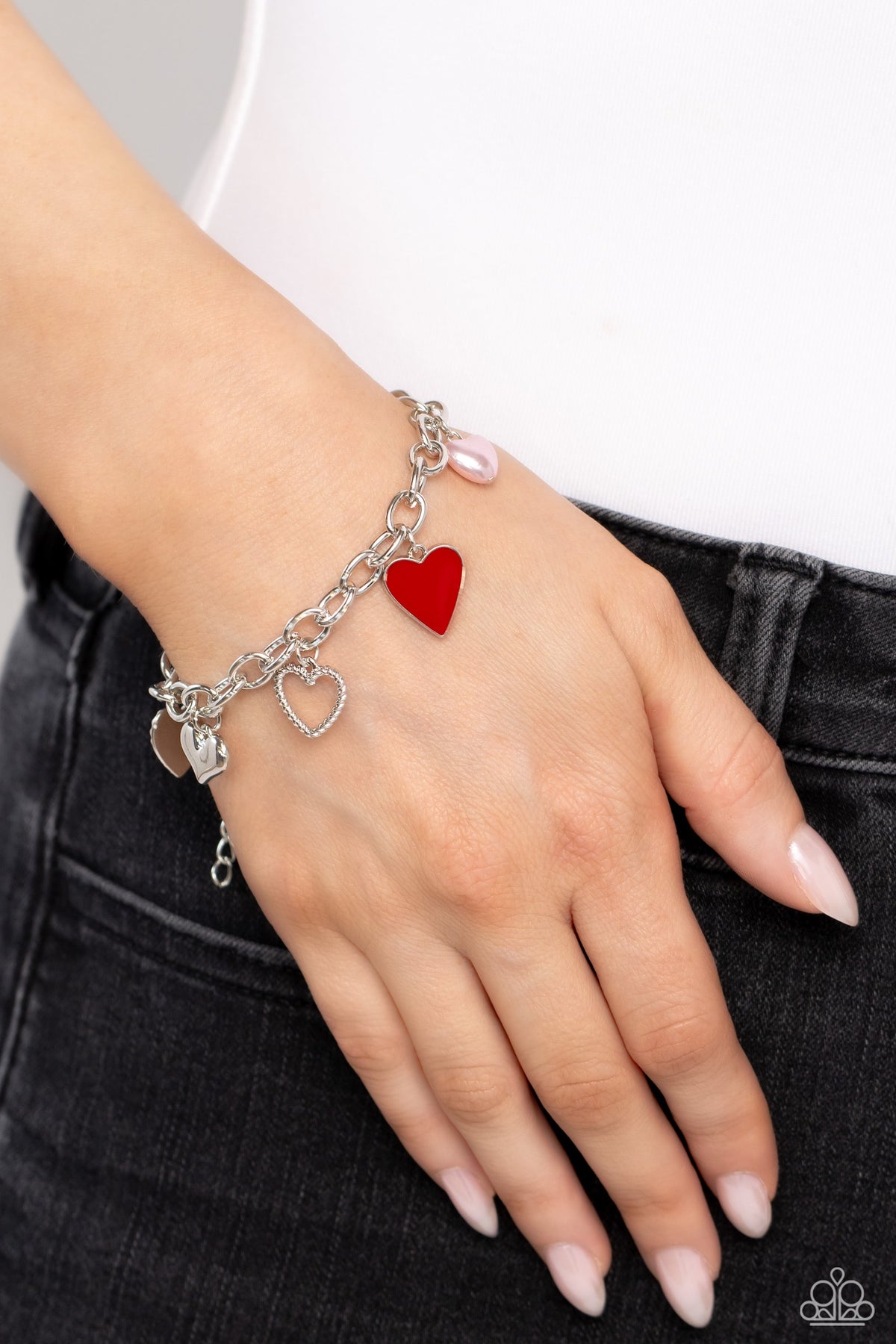 Diverse Dalliance Multi Heart Charm Bracelet - Paparazzi Accessories-on model - CarasShop.com - $5 Jewelry by Cara Jewels