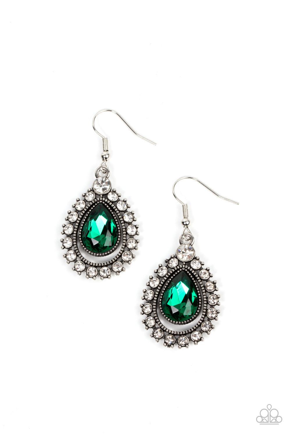 Divinely Duchess Green Rhinestone Earrings - Paparazzi Accessories- lightbox - CarasShop.com - $5 Jewelry by Cara Jewels