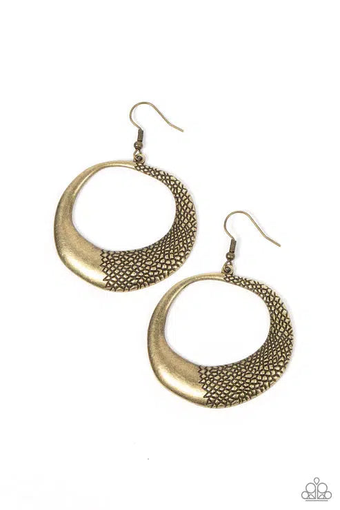 Downtown Jungle Brass Earrings - Paparazzi Accessories- lightbox - CarasShop.com - $5 Jewelry by Cara Jewels