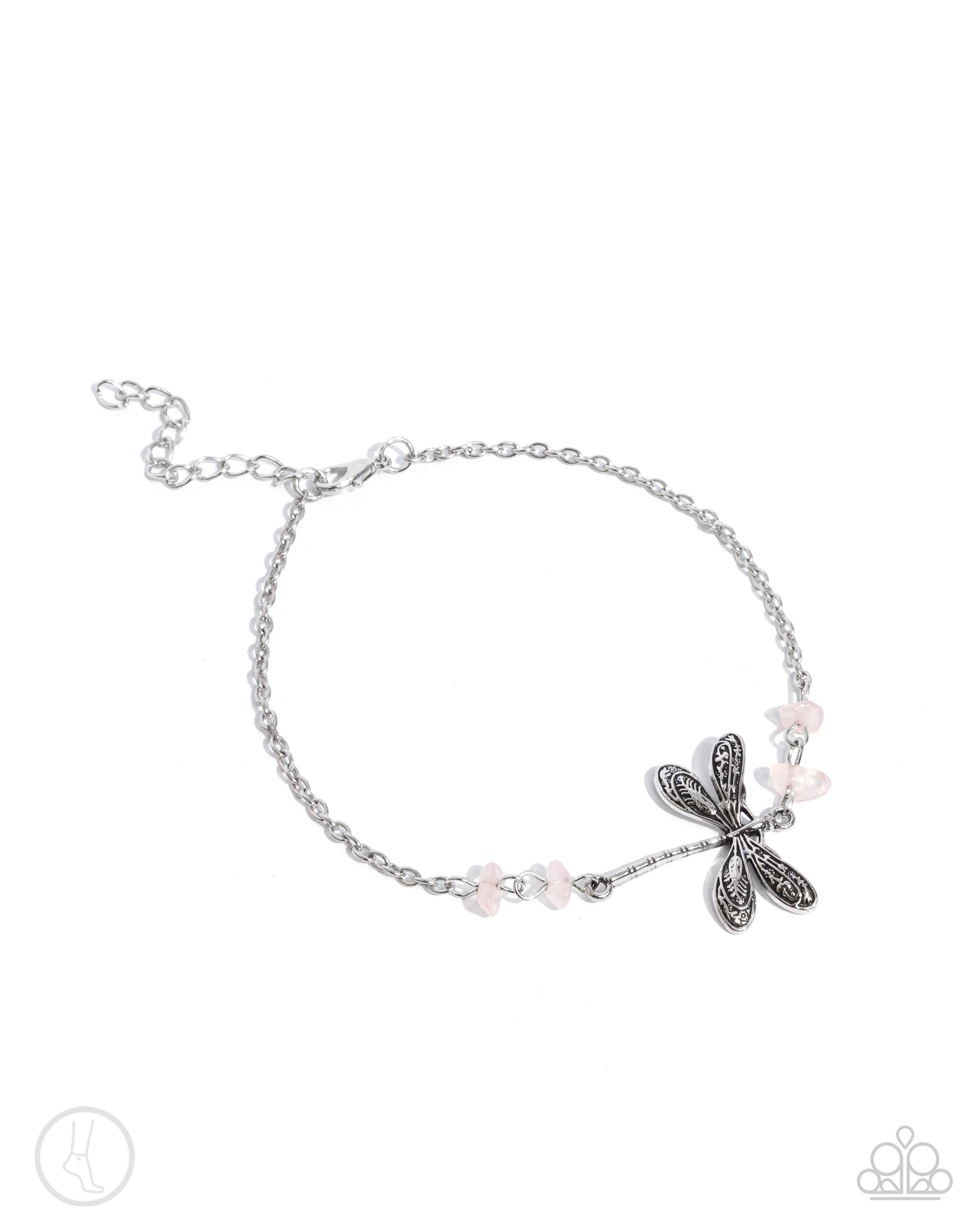 Dragonfly Dawn Pink Stone Anklet - Paparazzi Accessories- lightbox - CarasShop.com - $5 Jewelry by Cara Jewels