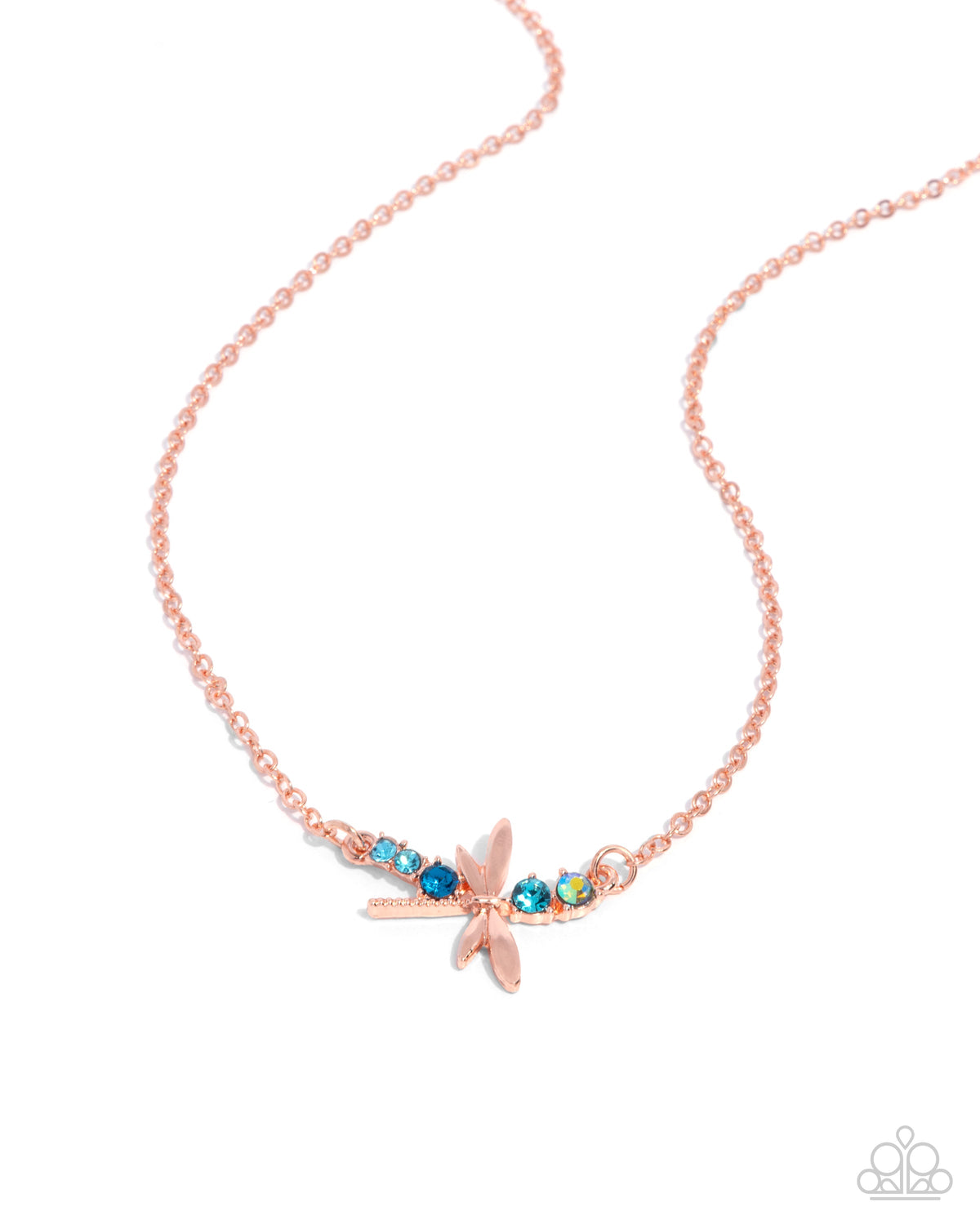 Dragonfly Deed Copper &amp; Blue Rhinestone Necklace - Paparazzi Accessories- lightbox - CarasShop.com - $5 Jewelry by Cara Jewels