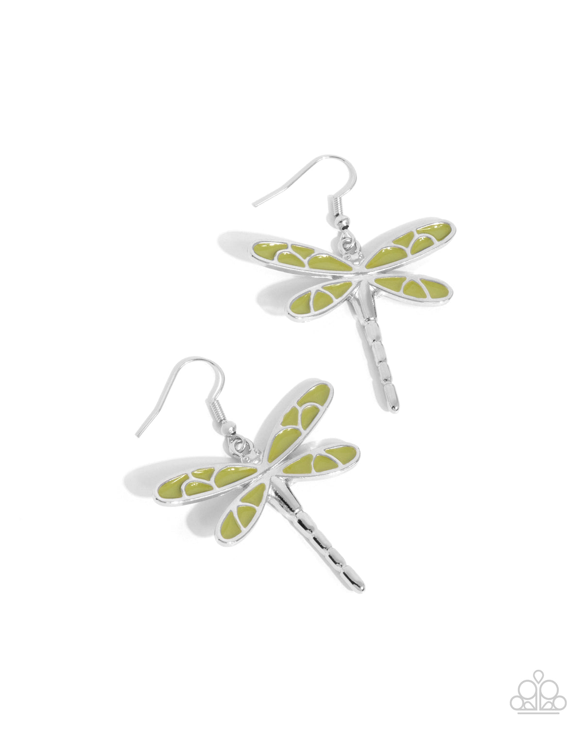 Dragonfly Descent Green &amp; Silver Earrings - Paparazzi Accessories- lightbox - CarasShop.com - $5 Jewelry by Cara Jewels