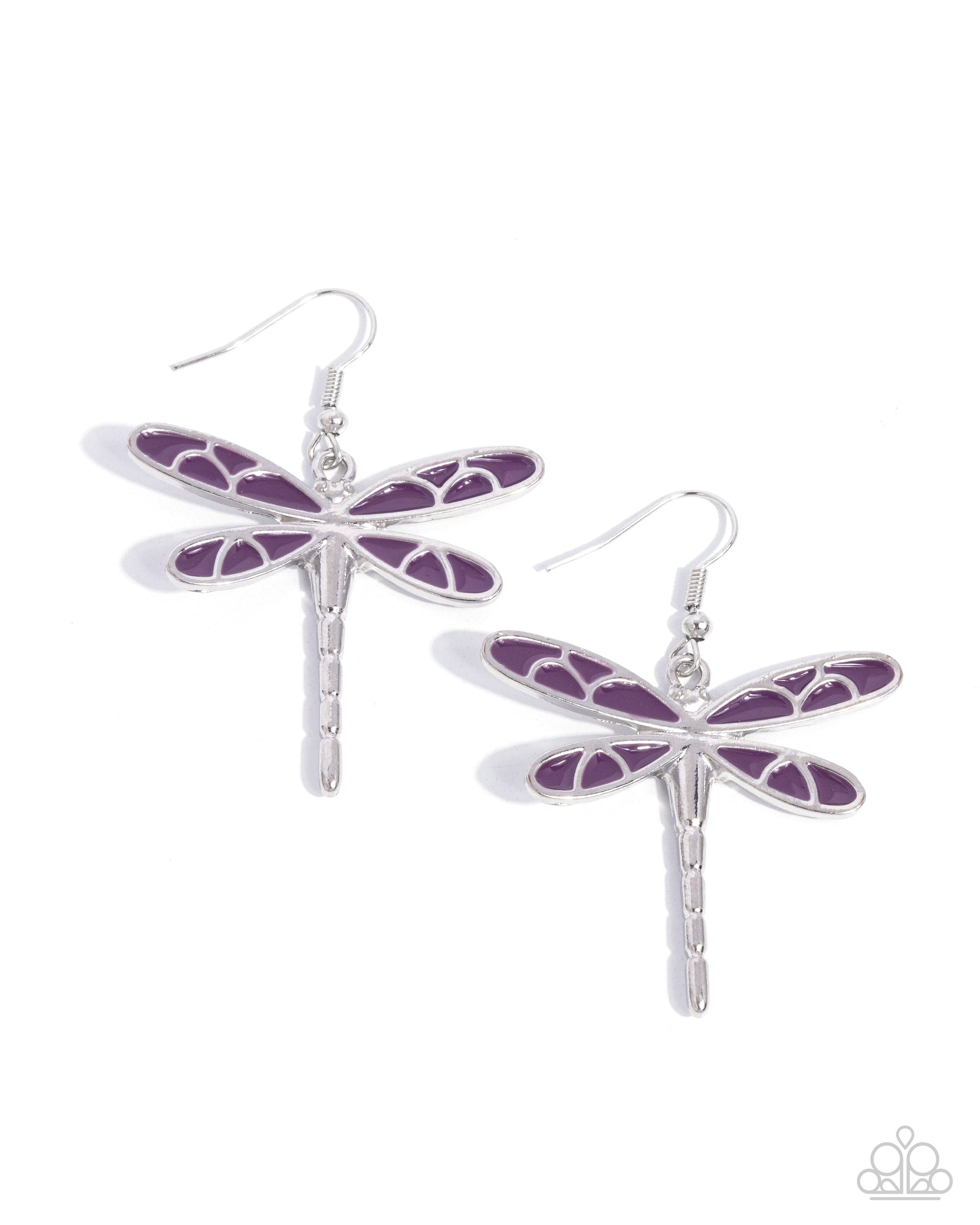 Dragonfly Descent Purple Earrings - Paparazzi Accessories- lightbox - CarasShop.com - $5 Jewelry by Cara Jewels