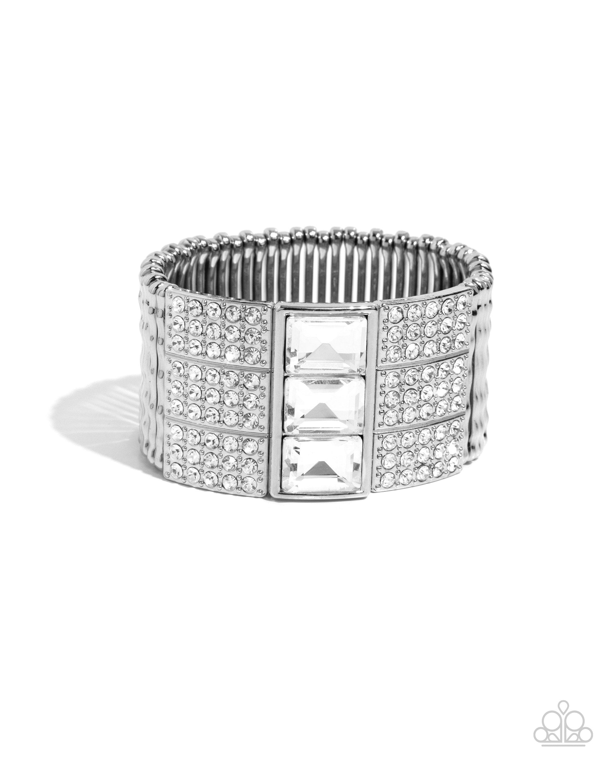 Dramatic Diva White Rhinestone Bracelet - Paparazzi Accessories- lightbox - CarasShop.com - $5 Jewelry by Cara Jewels