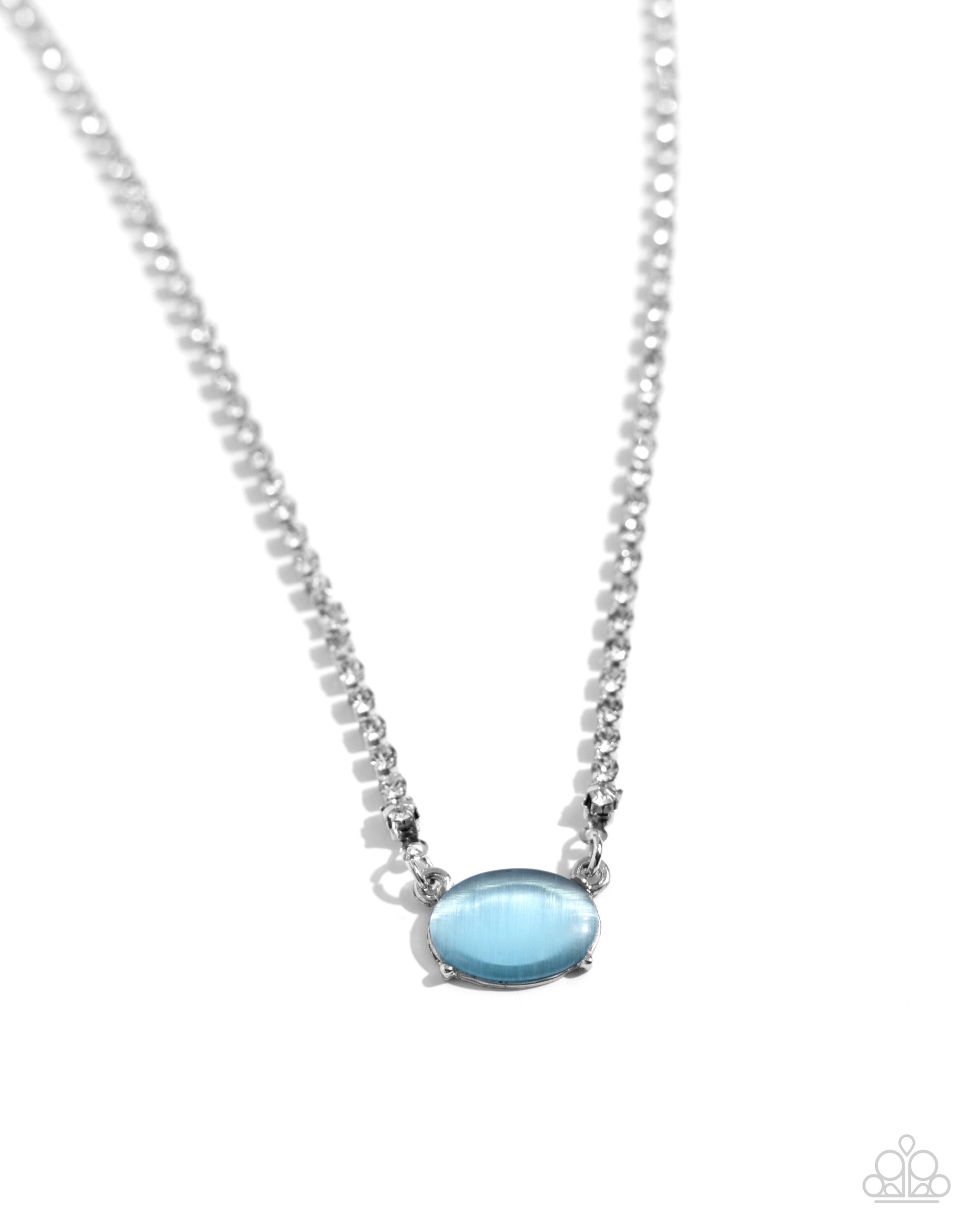 Dynamic Delicacy Blue Cat's Eye & White Rhinestone Necklace - Paparazzi Accessories- lightbox - CarasShop.com - $5 Jewelry by Cara Jewels