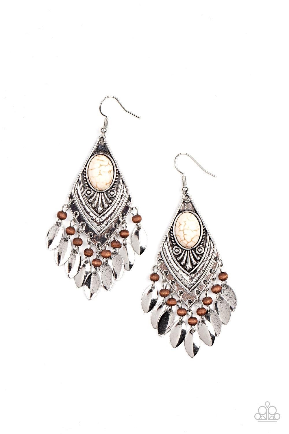 Earthy Etiquette White Stone Earrings - Paparazzi Accessories- lightbox - CarasShop.com - $5 Jewelry by Cara Jewels