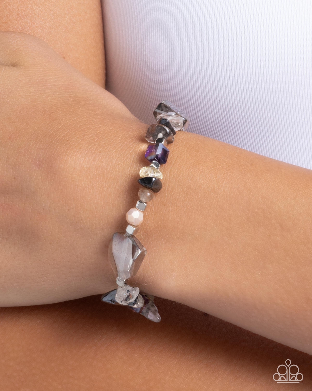 Eclectic Ease Silver &amp; Multi Stone Bracelet - Paparazzi Accessories-on model - CarasShop.com - $5 Jewelry by Cara Jewels