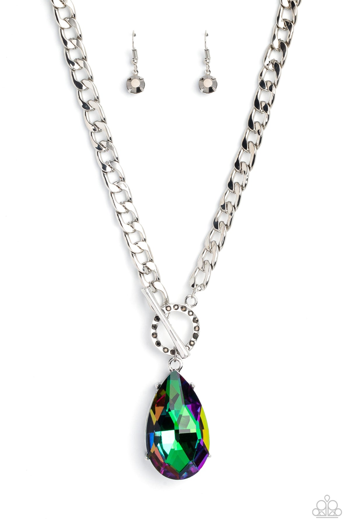 Edgy Exaggeration Multi Green Rhinestone Necklace - Paparazzi Accessories- lightbox - CarasShop.com - $5 Jewelry by Cara Jewels