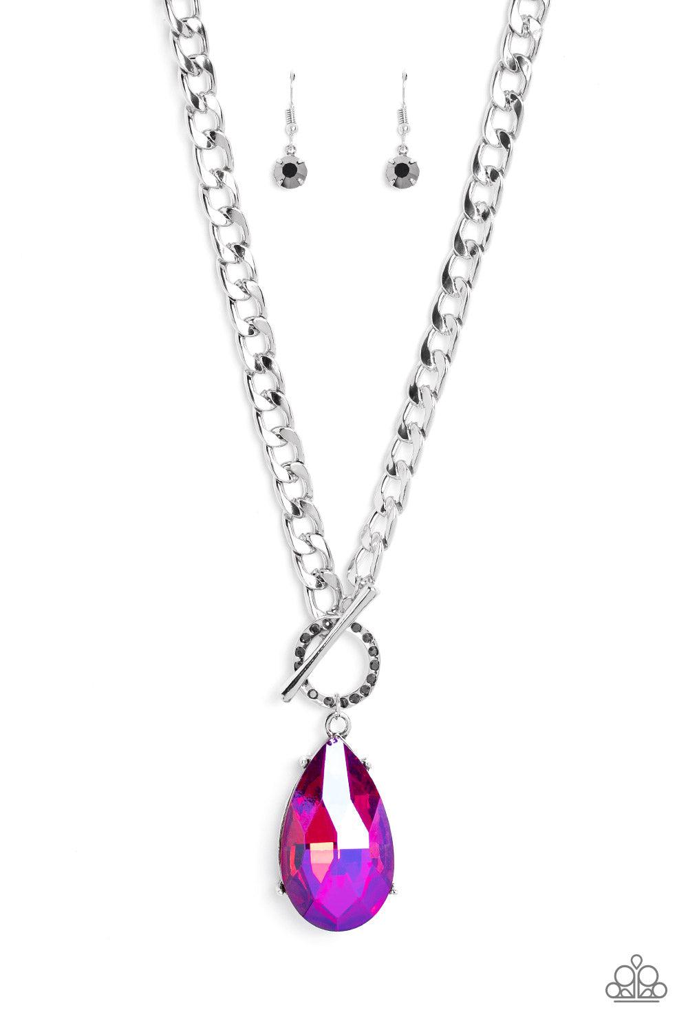 Edgy Exaggeration Pink Necklace - Paparazzi Accessories- lightbox - CarasShop.com - $5 Jewelry by Cara Jewels