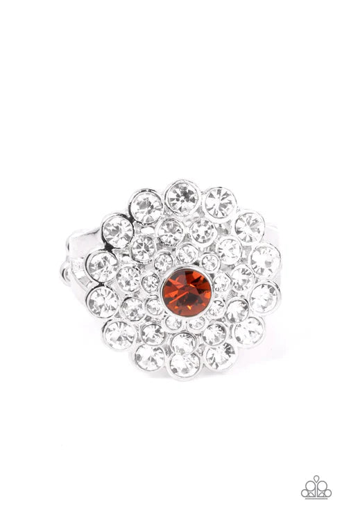 Effervescent Crescendo Brown &amp; White Rhinestone Ring - Paparazzi Accessories- lightbox - CarasShop.com - $5 Jewelry by Cara Jewels
