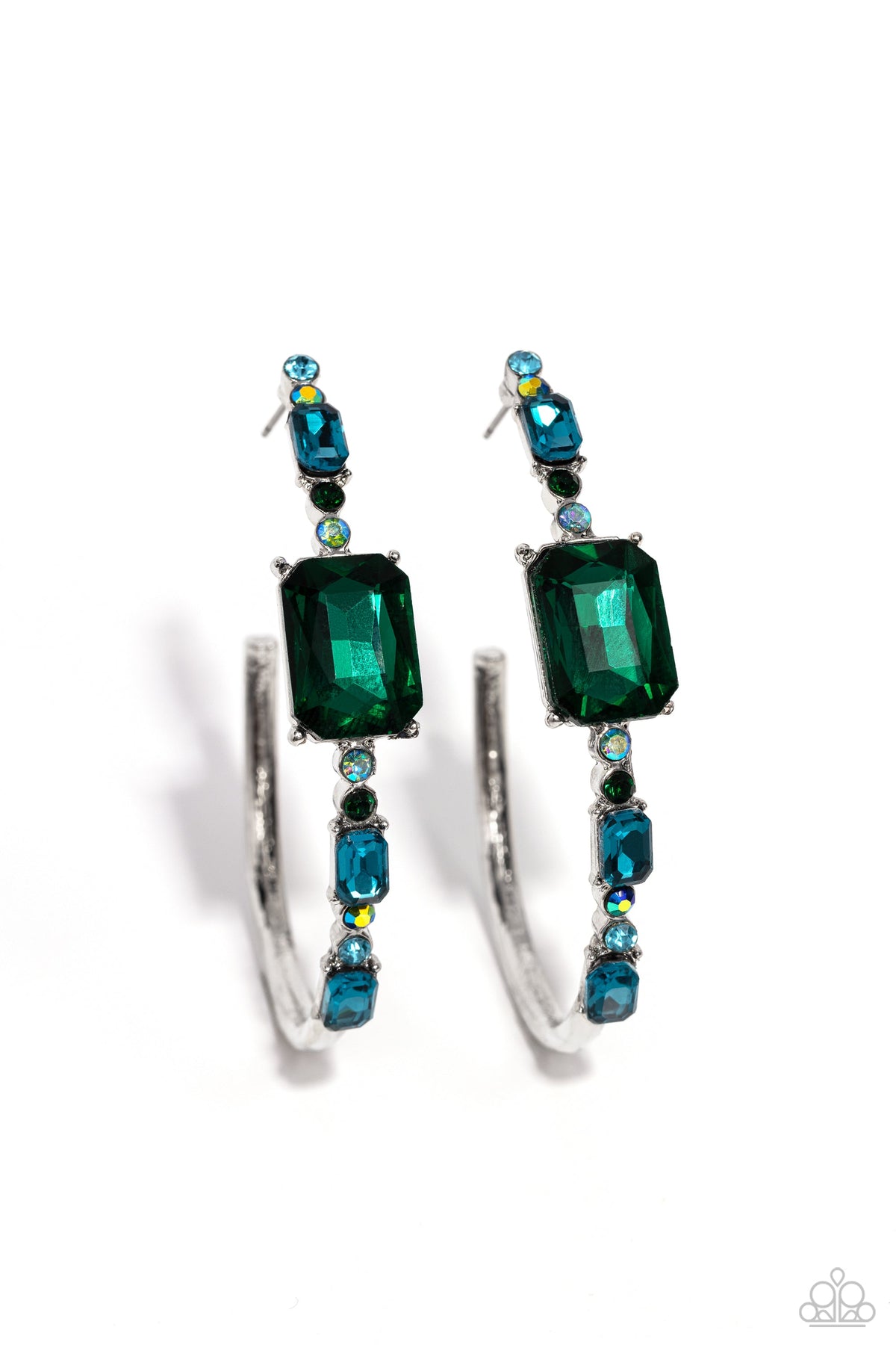 Elite Ensemble Green Rhinestone Hoop Earrings - Paparazzi Accessories- lightbox - CarasShop.com - $5 Jewelry by Cara Jewels