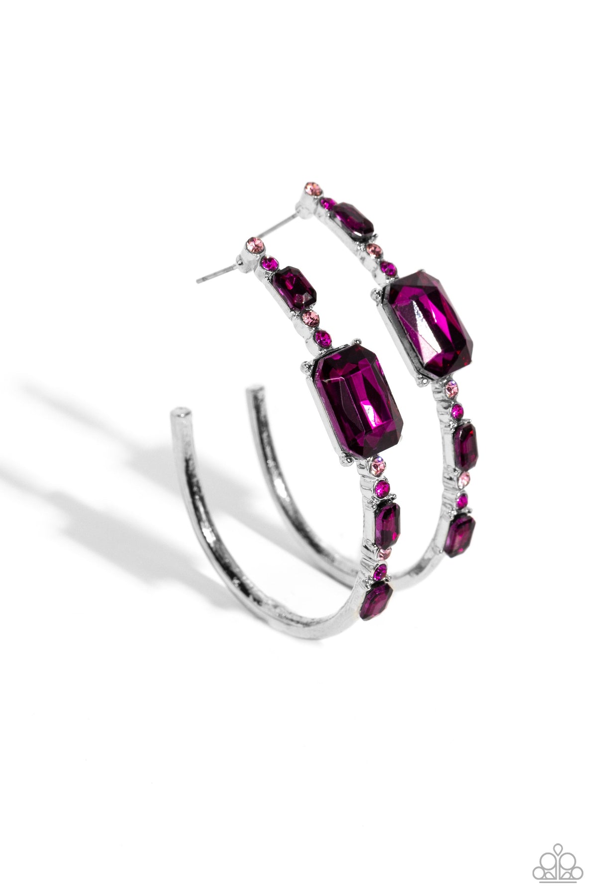 Elite Ensemble Pink Rhinestone Hoop Earrings - Paparazzi Accessories- lightbox - CarasShop.com - $5 Jewelry by Cara Jewels