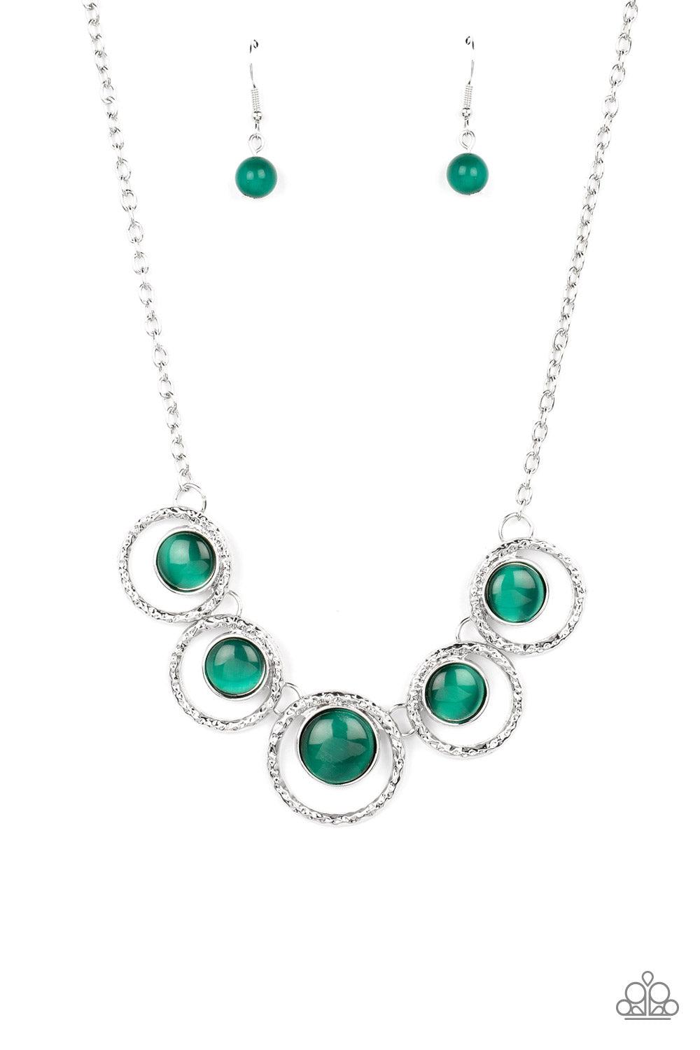 Elliptical Enchantment Green Cat's Eye Stone Necklace - Paparazzi Accessories- lightbox - CarasShop.com - $5 Jewelry by Cara Jewels