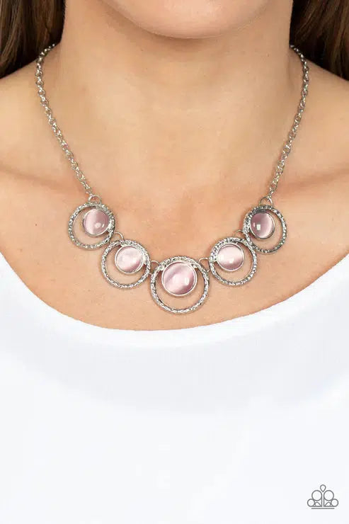 Elliptical Enchantment Pink Necklace - Paparazzi Accessories-on model - CarasShop.com - $5 Jewelry by Cara Jewels