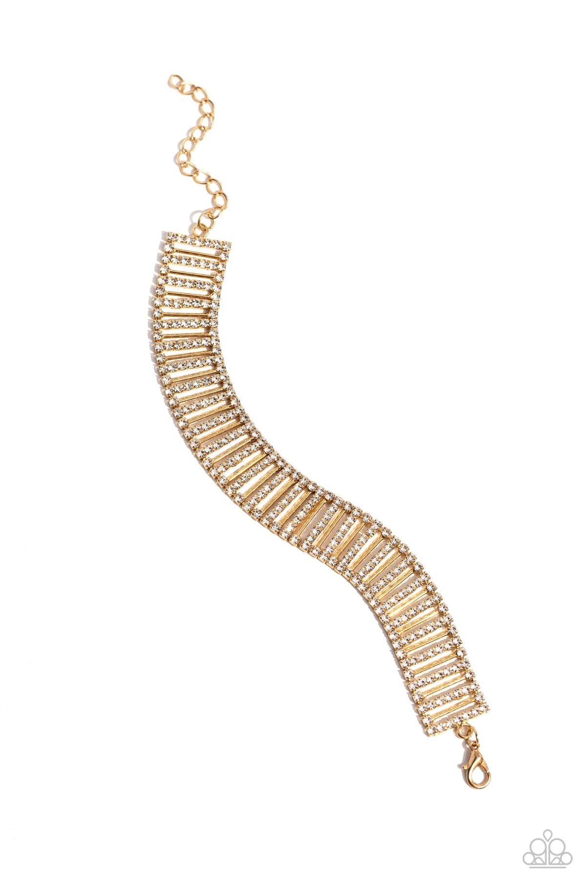 Elusive Elegance Gold &amp; White Rhinestone Bracelet - Paparazzi Accessories- lightbox - CarasShop.com - $5 Jewelry by Cara Jewels