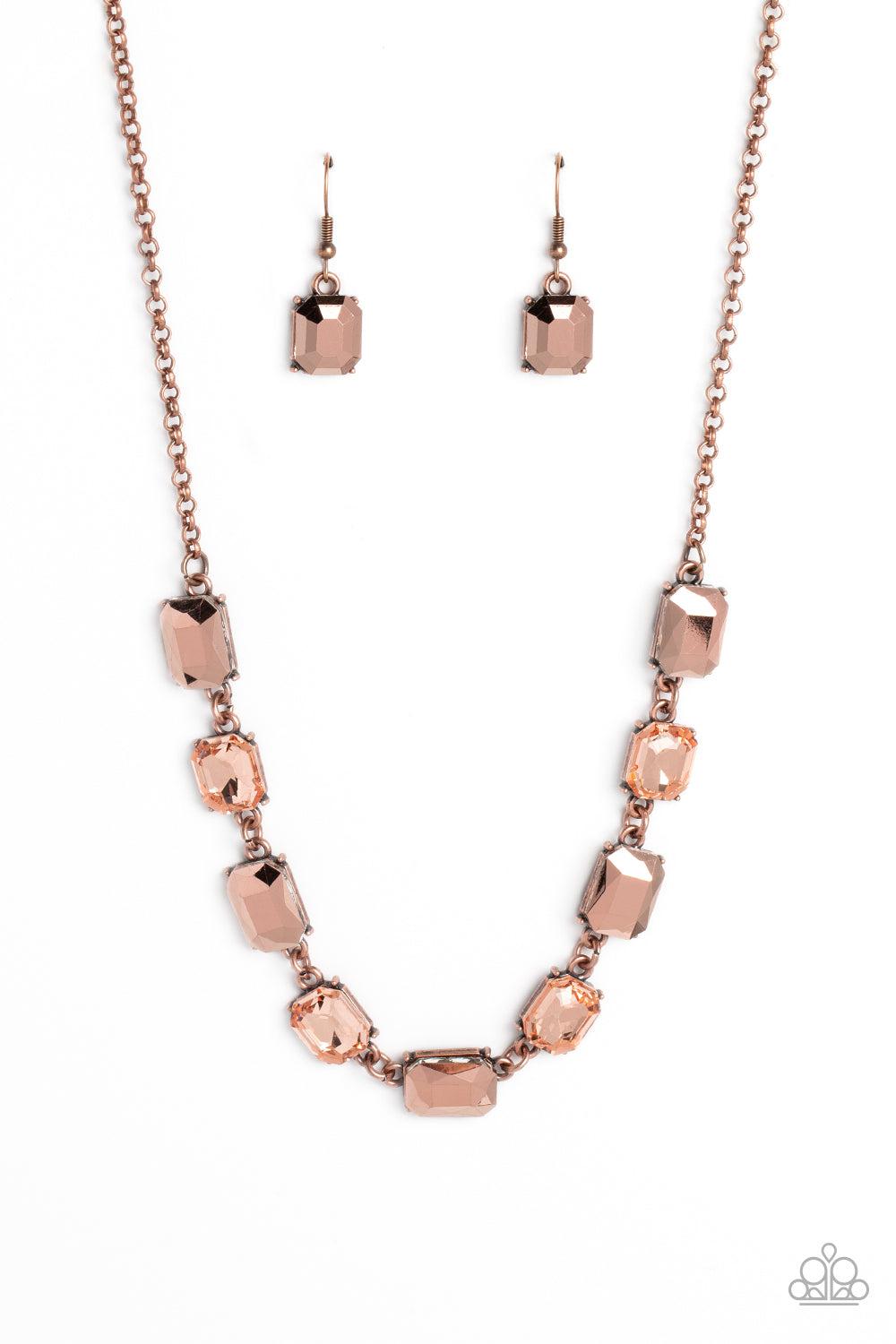 Emerald Envy Copper Rhinestone Necklace - Paparazzi Accessories- lightbox - CarasShop.com - $5 Jewelry by Cara Jewels