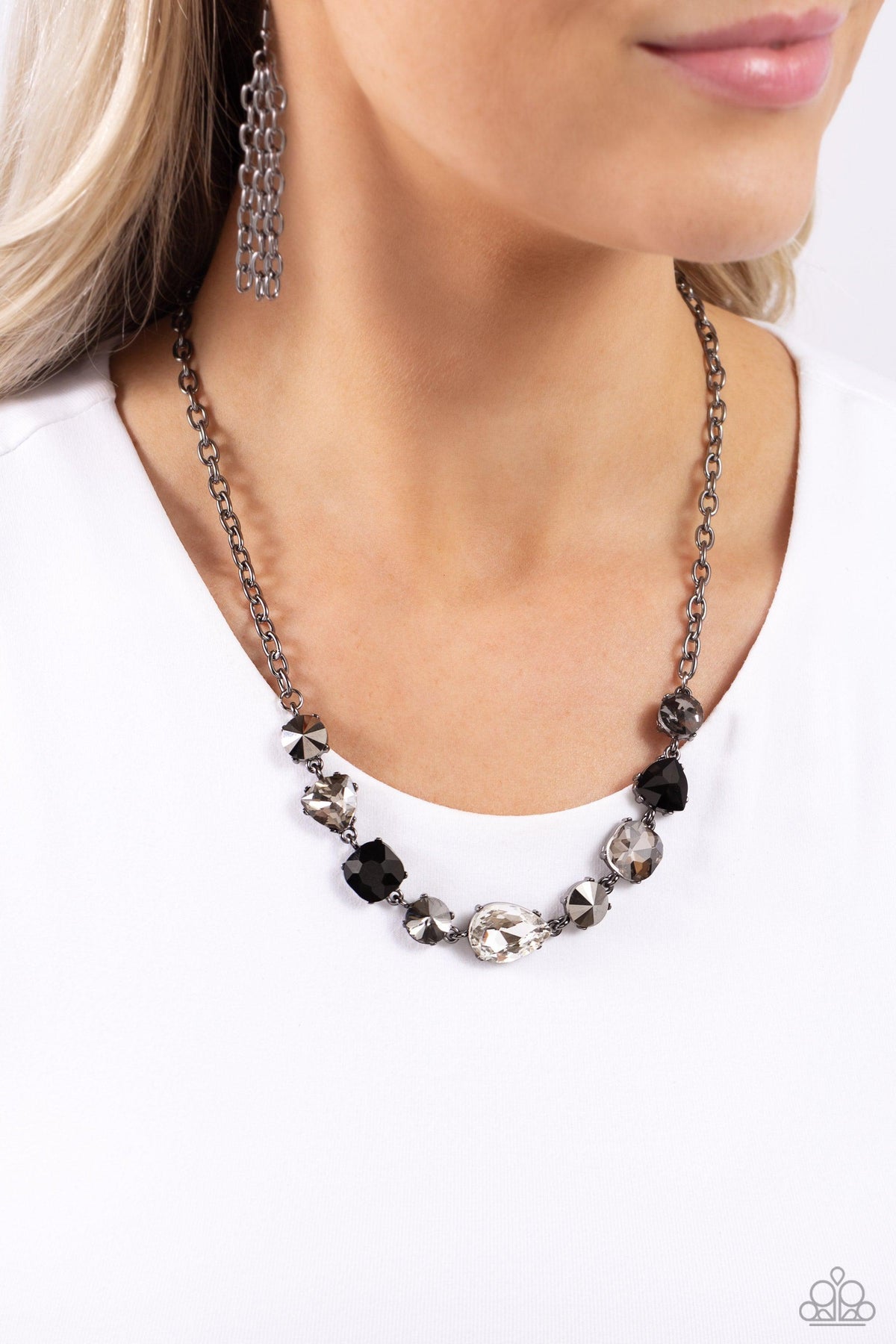 Emphatic Edge Black &amp; White Gem Necklace - Paparazzi Accessories-on model - CarasShop.com - $5 Jewelry by Cara Jewels