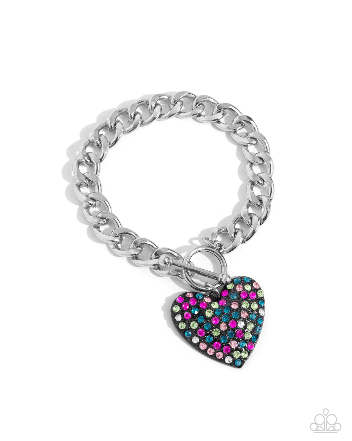 Enamored Elegance Black &amp; Multi Rhinestone Heart Bracelet - Paparazzi Accessories- lightbox - CarasShop.com - $5 Jewelry by Cara Jewels