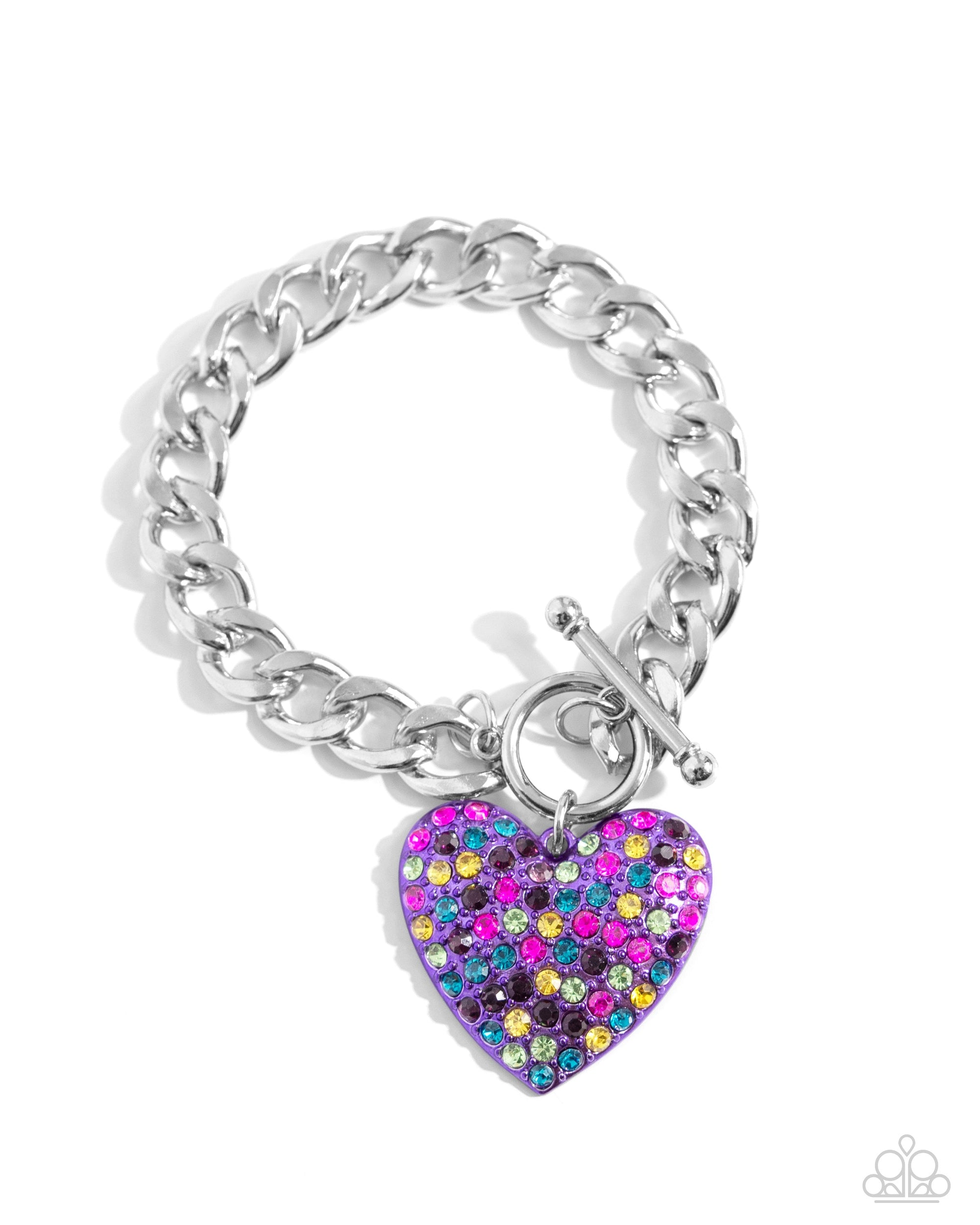 Enamored Elegance Purple Rhinestone Heart Bracelet - Paparazzi Accessories- lightbox - CarasShop.com - $5 Jewelry by Cara Jewels