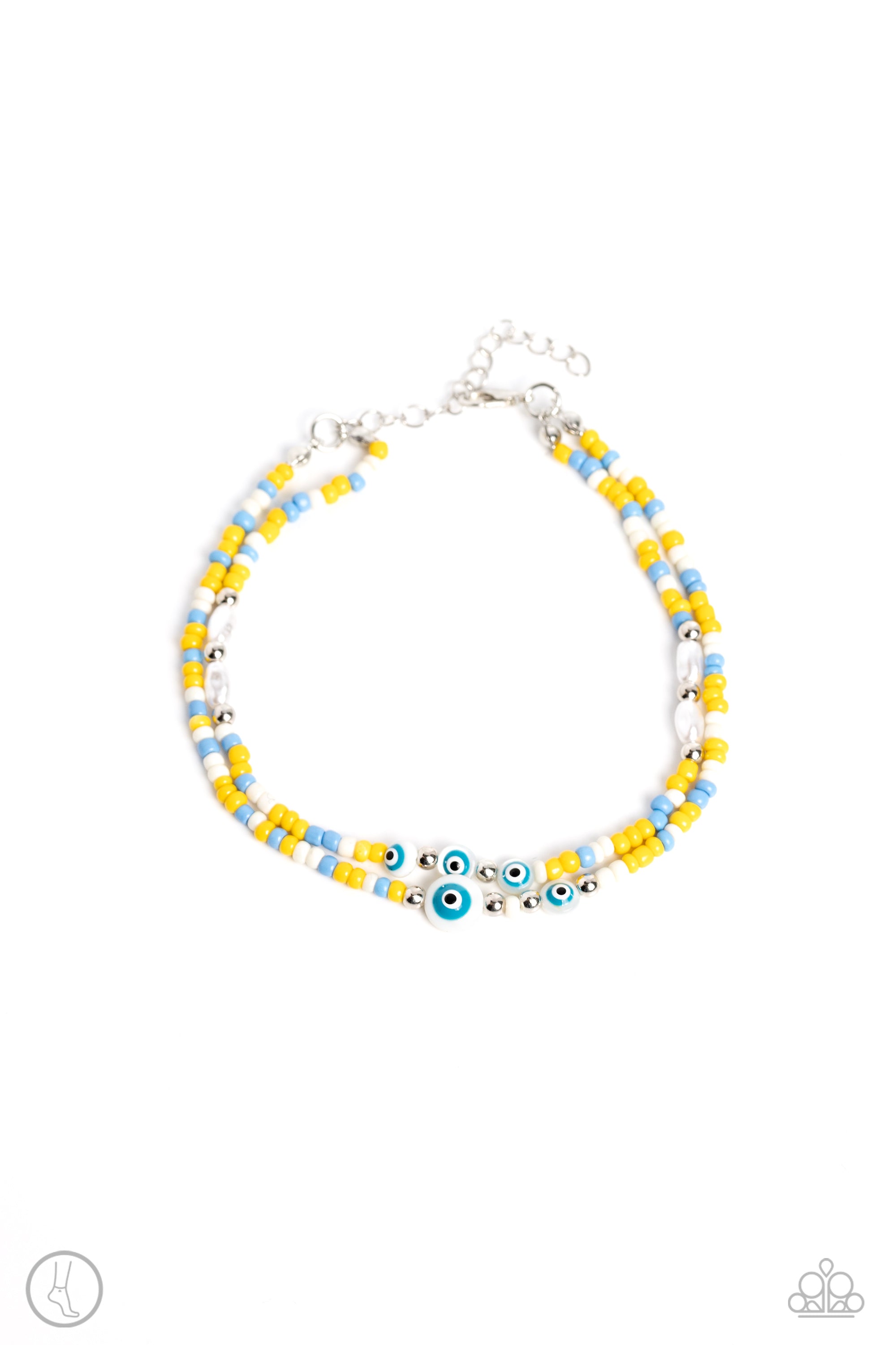 Enchanting Energy Yellow, Blue & White Seed Bead Anklet - Paparazzi Accessories- lightbox - CarasShop.com - $5 Jewelry by Cara Jewels