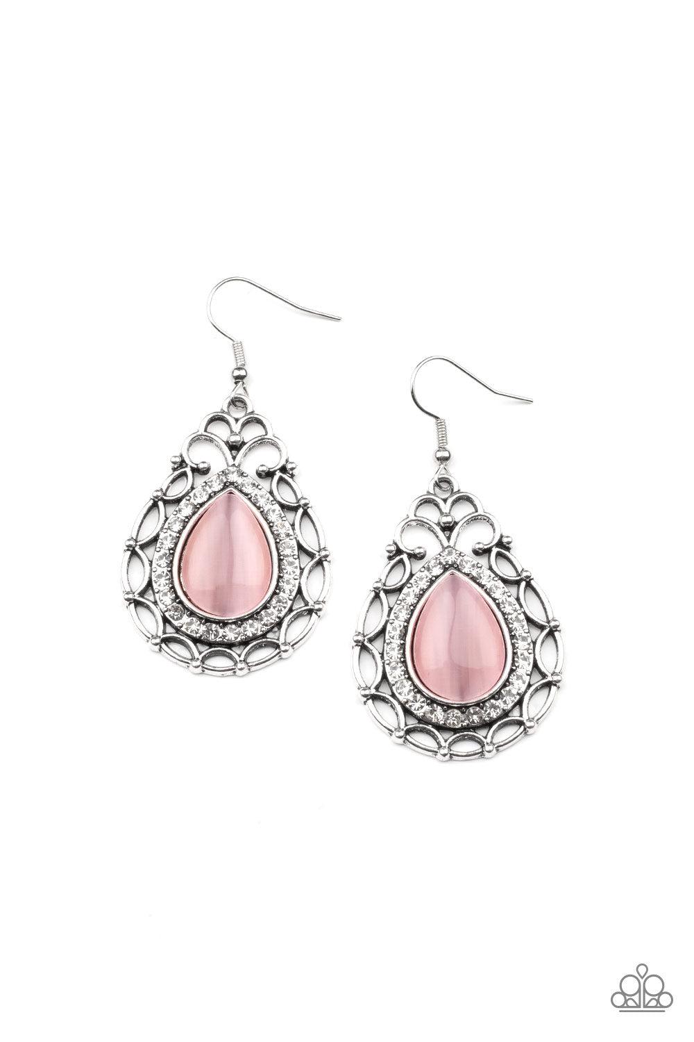 Endlessly Enchanting Pink Cat&#39;s Eye Stone Earrings - Paparazzi Accessories- lightbox - CarasShop.com - $5 Jewelry by Cara Jewels