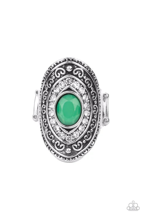 Entrancing Enchantment Green Ring - Paparazzi Accessories- lightbox - CarasShop.com - $5 Jewelry by Cara Jewels