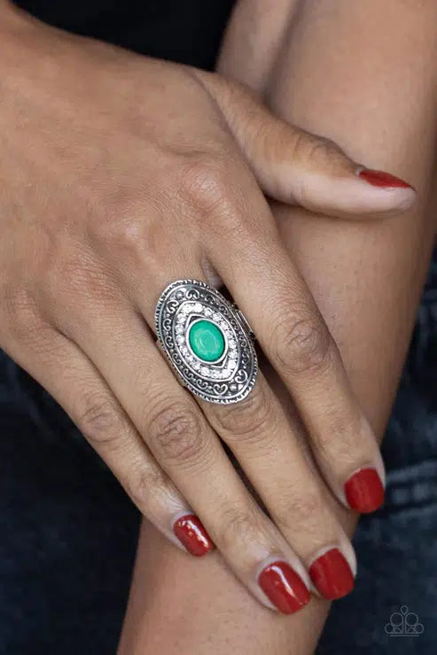 Entrancing Enchantment Green Ring - Paparazzi Accessories- on model - CarasShop.com - $5 Jewelry by Cara Jewels